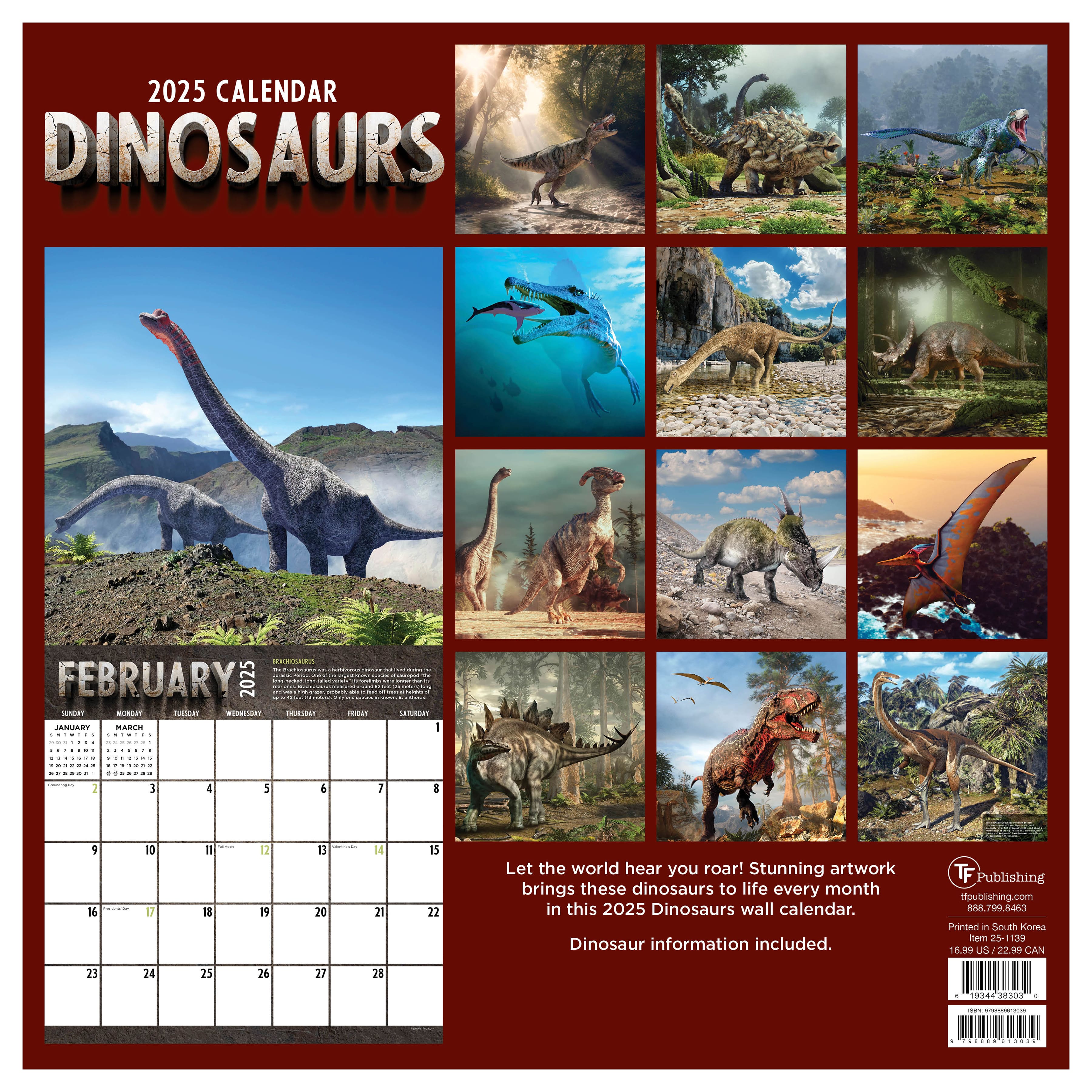 TF Publishing 2025 Dinosaurs Wall Calendar