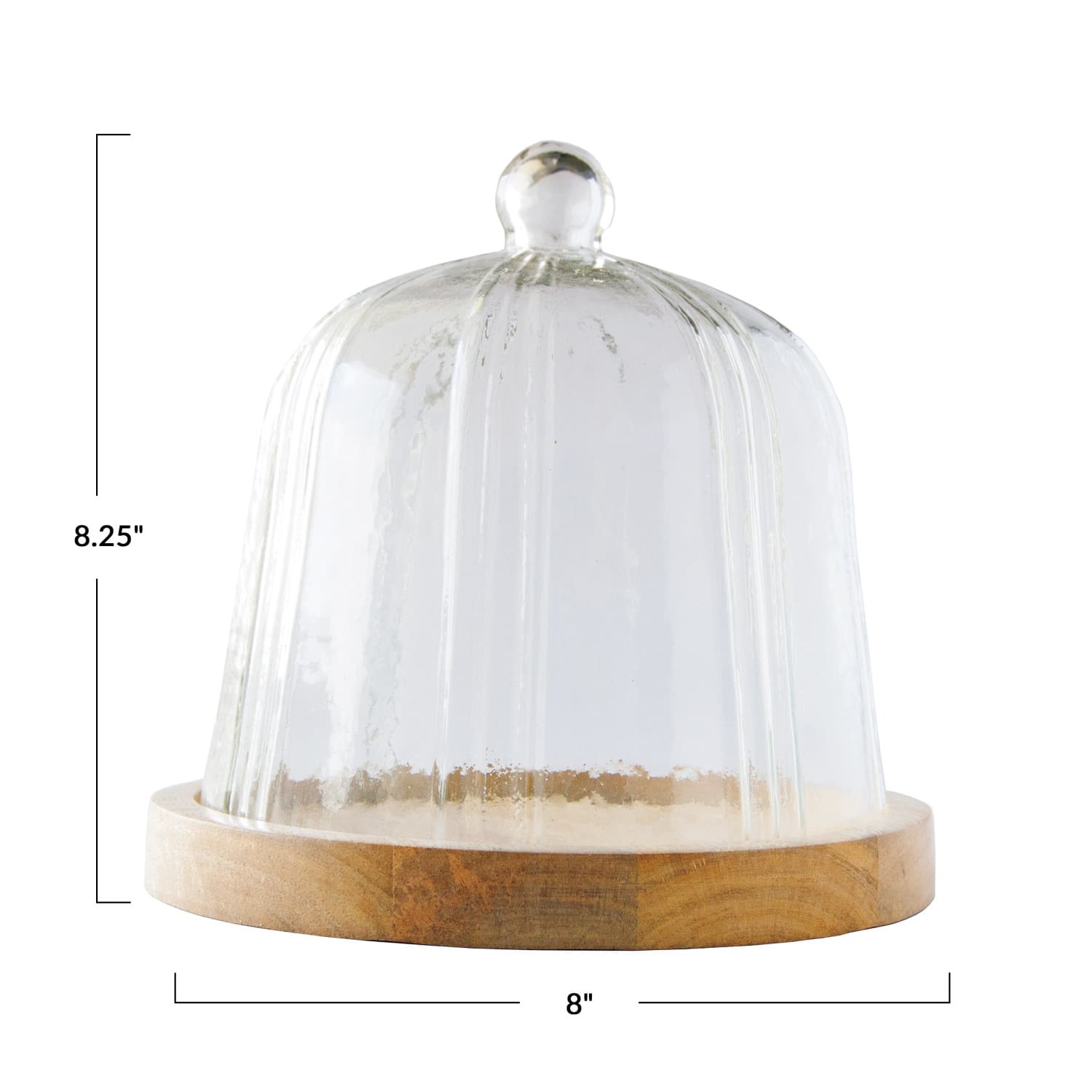 8&#x22; Clear Round Reclaimed Glass Cloche with Mango Wood Base