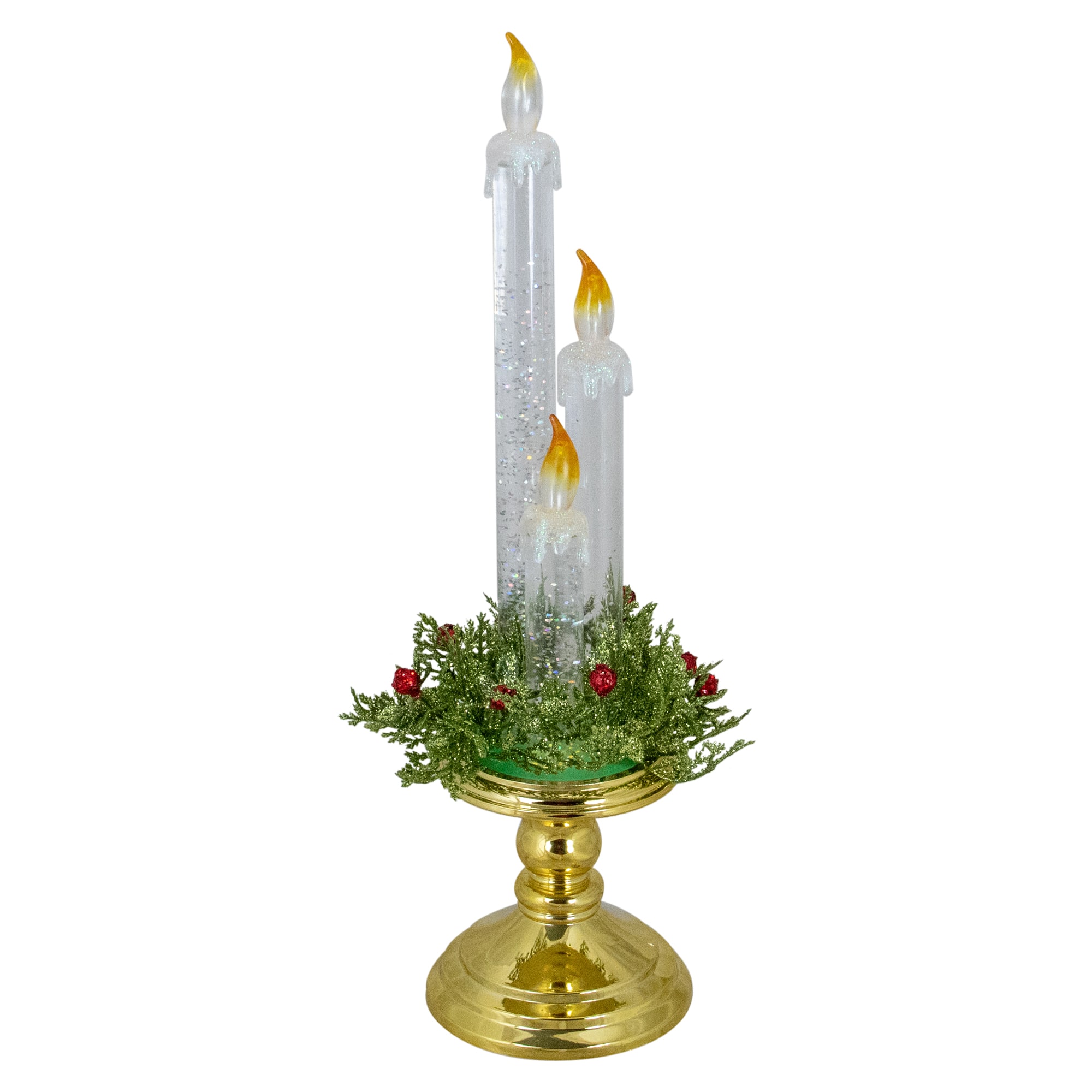 14.5&#x22; Lighted Water Candle on Gold Base with Berries