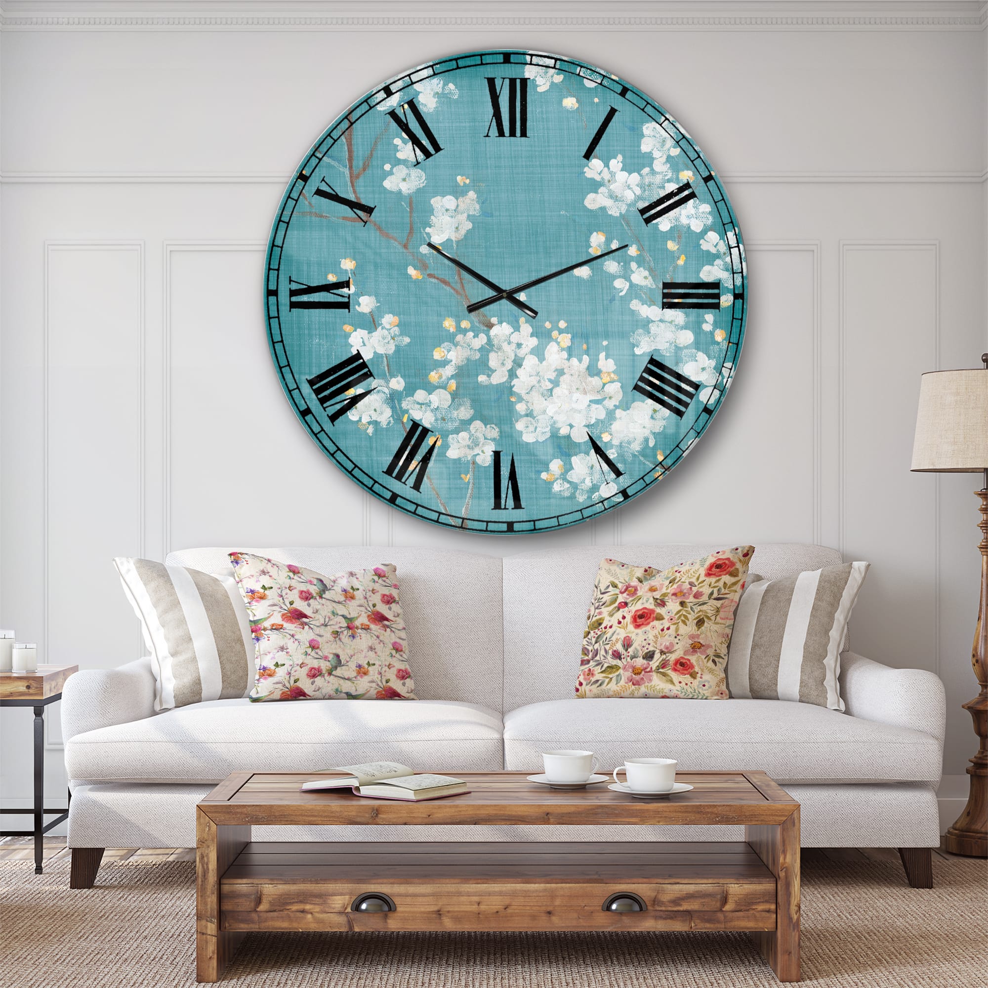 Designart &#x27;Blue Cherry Blossoms I Cabin Wall Clock