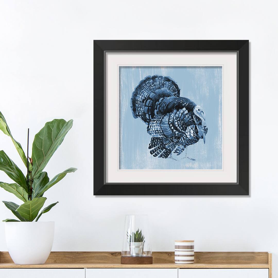 Navy Painted Turkey Fall Print in Black Frame