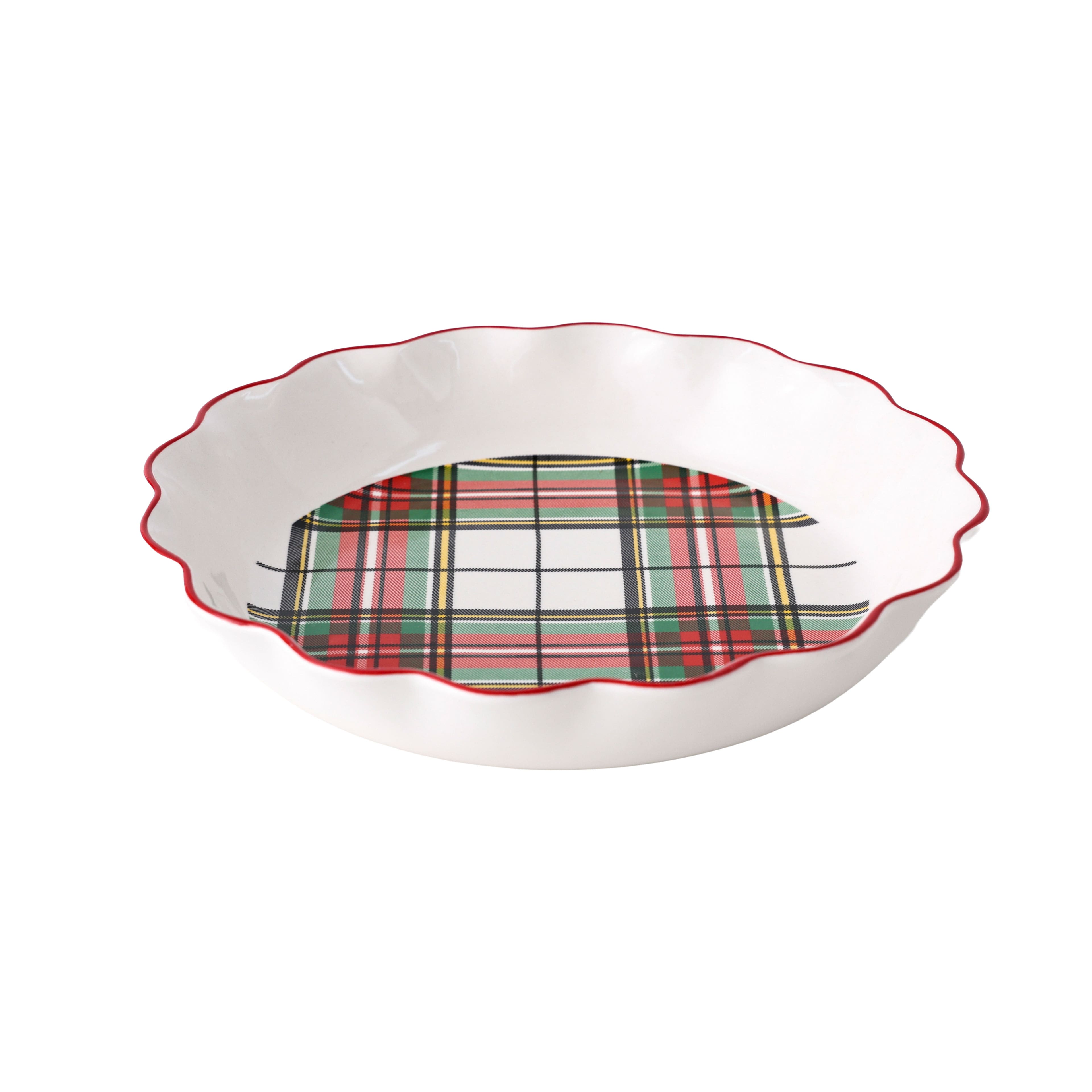 10&#x22; Green &#x26; Red Plaid Ceramic Pie Dish by Ashland&#xAE;