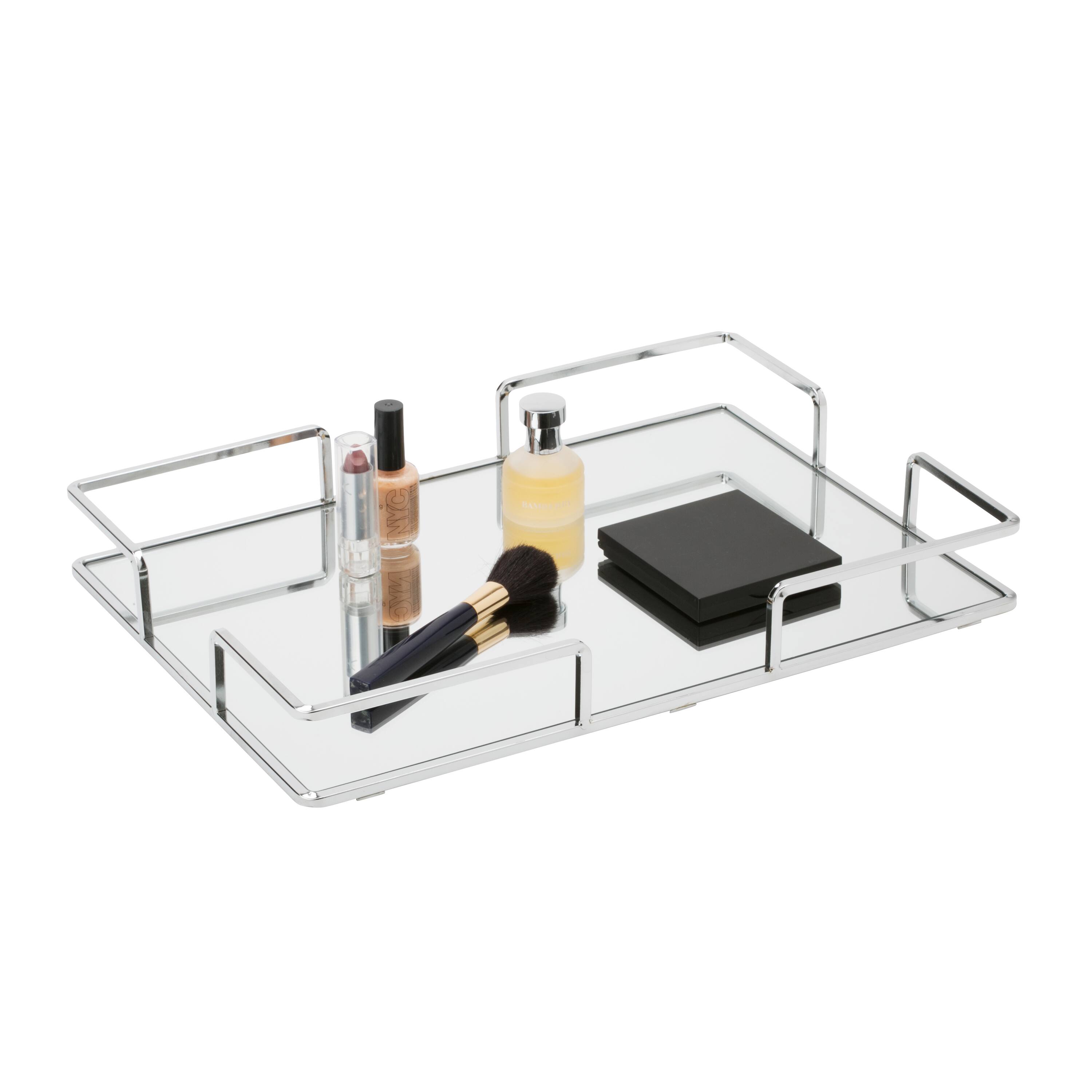 Home Details 15.75" Chrome Modern Square Mirror Vanity Tray