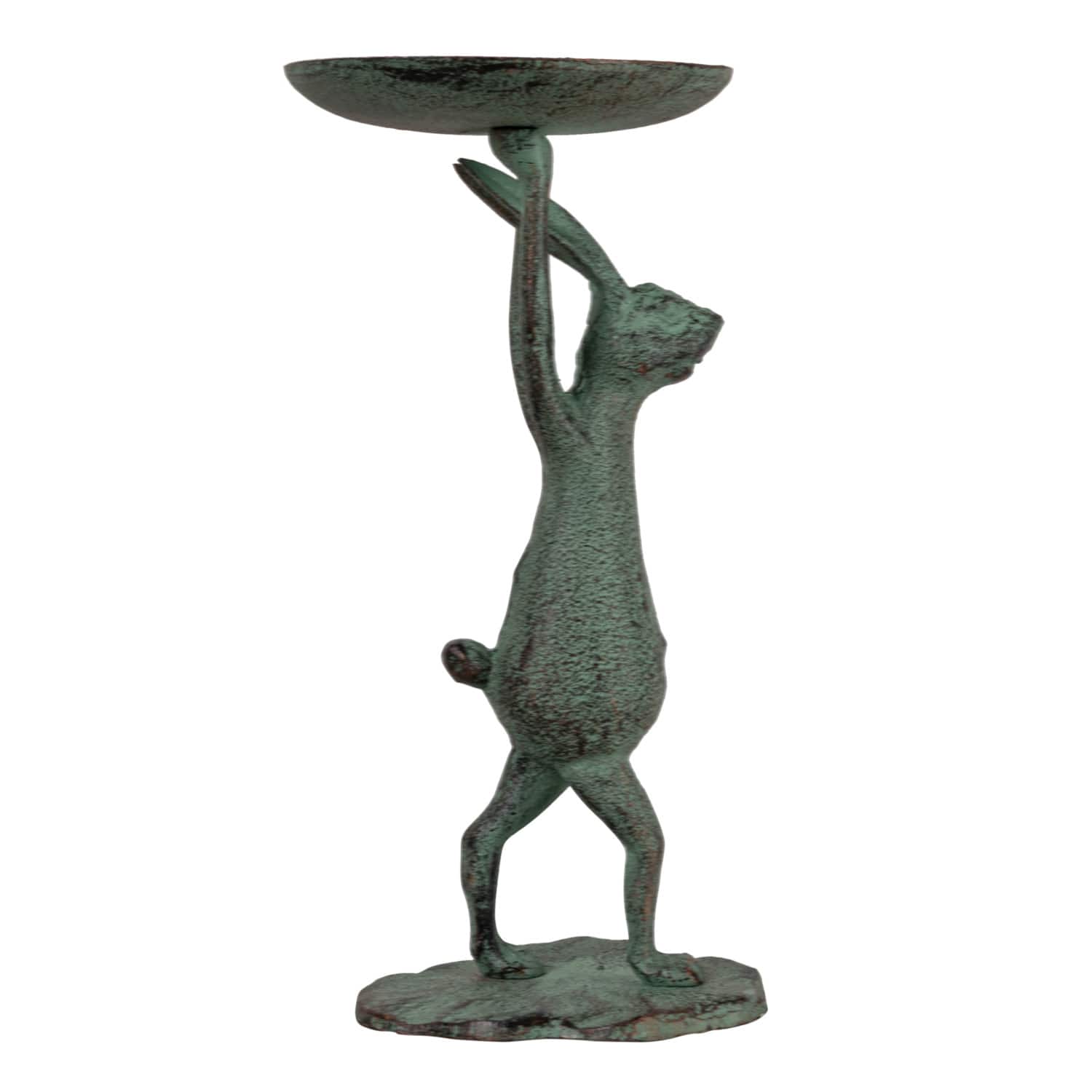 Hello Honey® 10.8" Patina Finish Cast Iron Rabbit Pillar Candle Holder