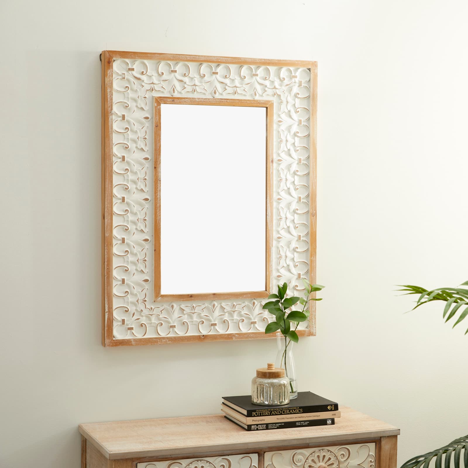 36" White Farmhouse Wood Wall Mirror