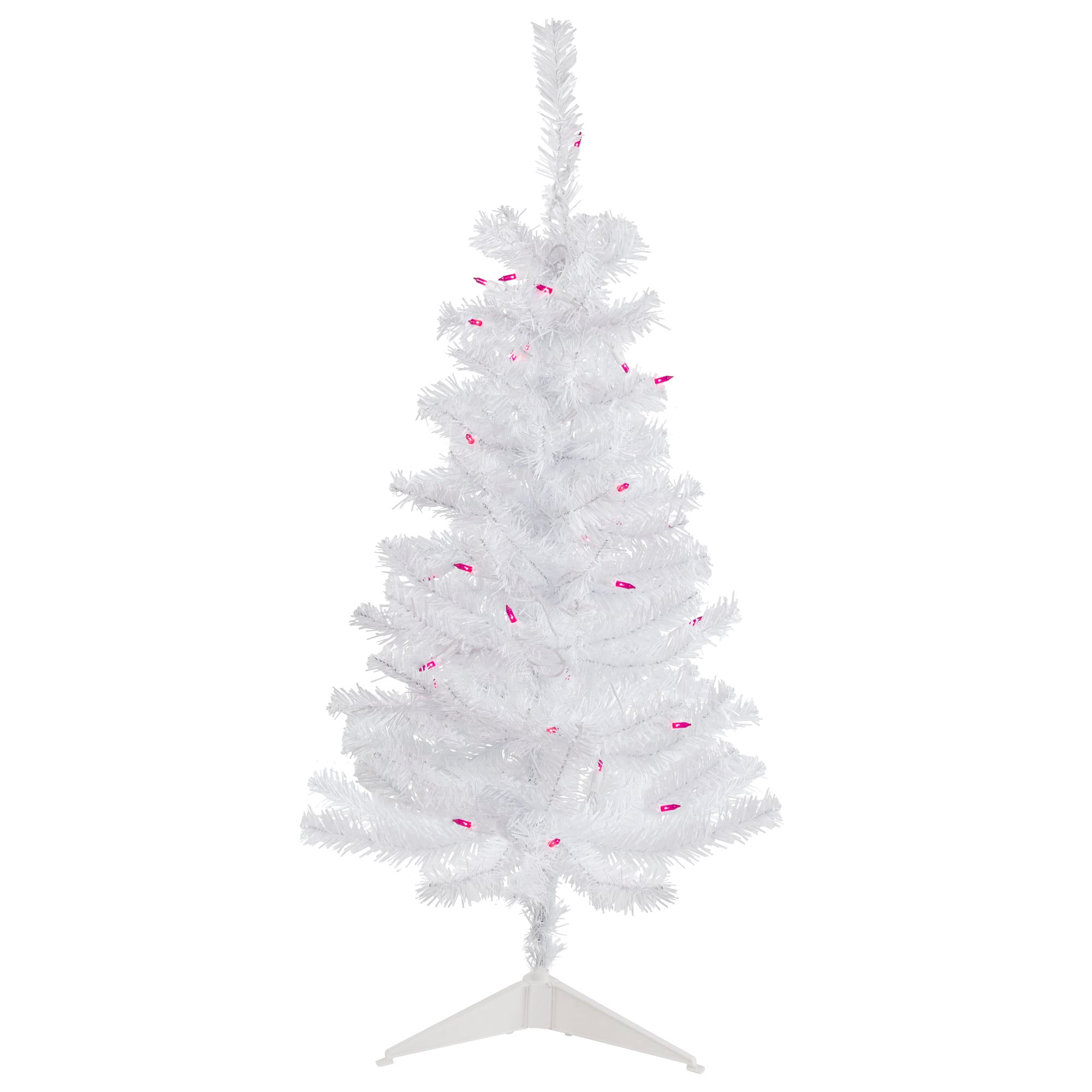 3ft. Pre-Lit Woodbury White Pine Slim Artificial Christmas Tree, Pink Lights