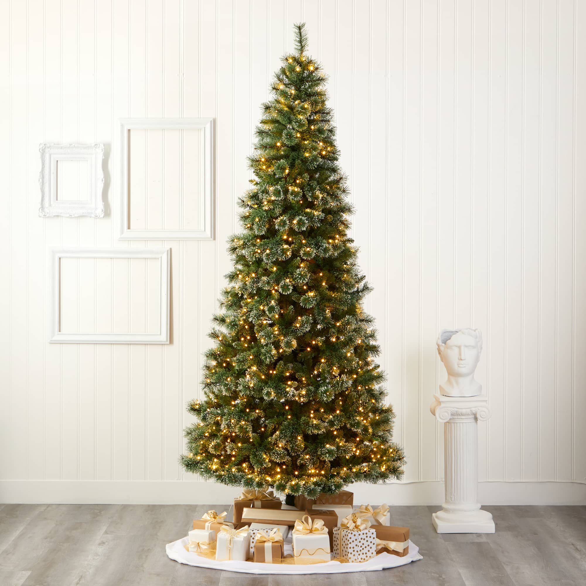 9ft. Pre-Lit Wisconsin Slim Snow Tip Pine Artificial Christmas Tree with Clear LED Lights