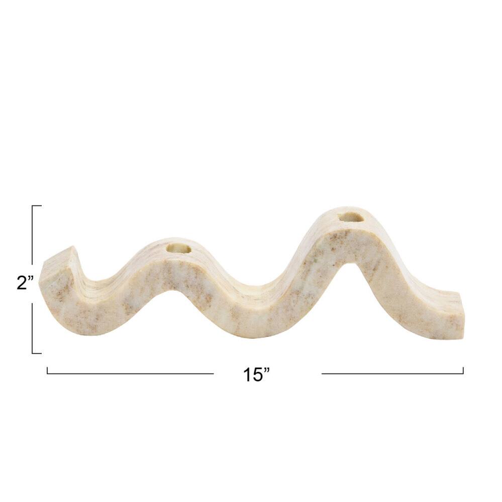 Hello Honey® 14.5" Beige Modern Marble and Brass Wave Double Taper Holder