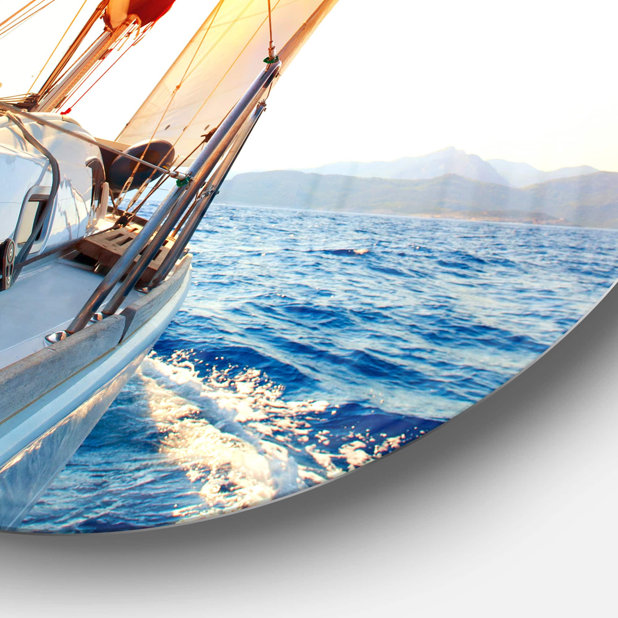 Designart - Sailboat Sailing in the Blue Sea&#x27; Disc Large Seashore Metal Circle Wall Art