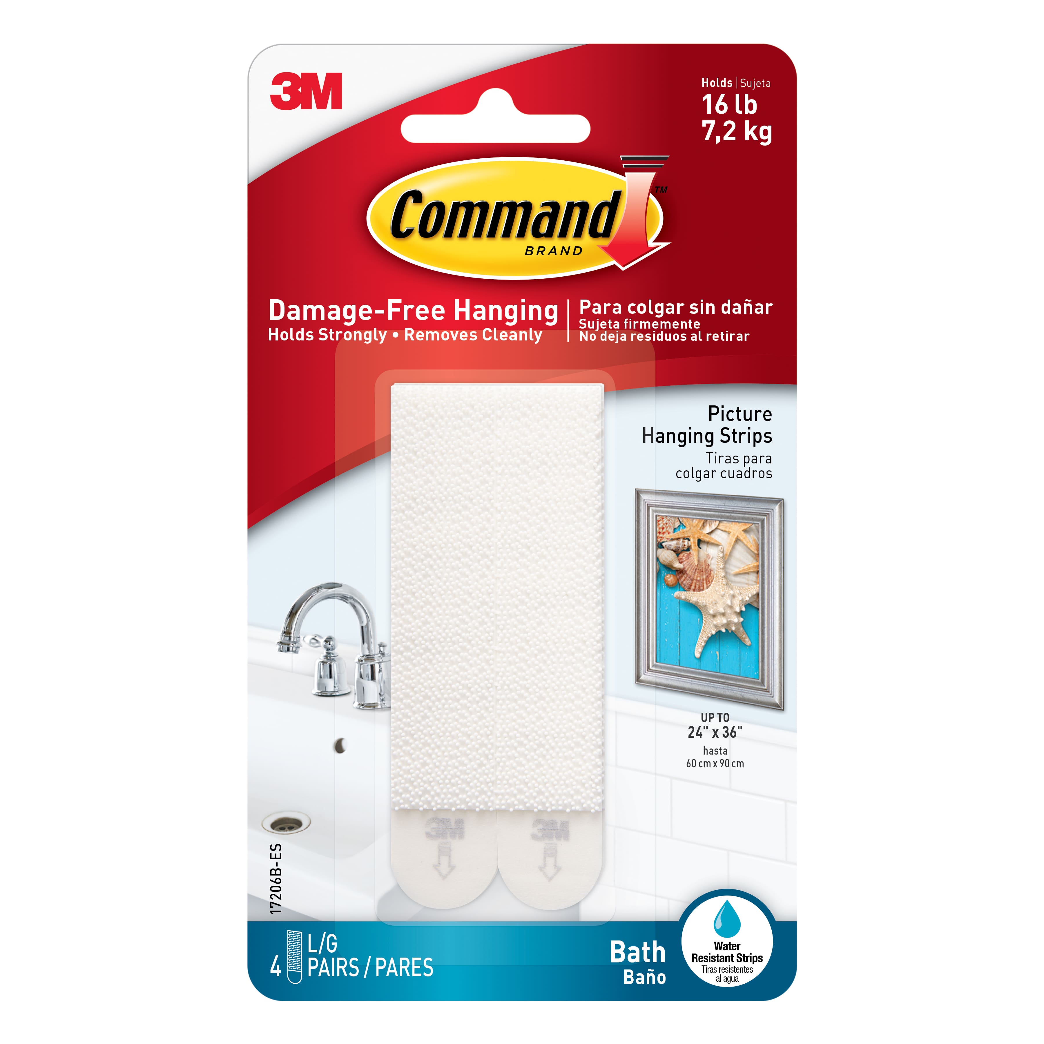 Command Poster Strips, White, Damage-Free Hanging, 60 Command Strips