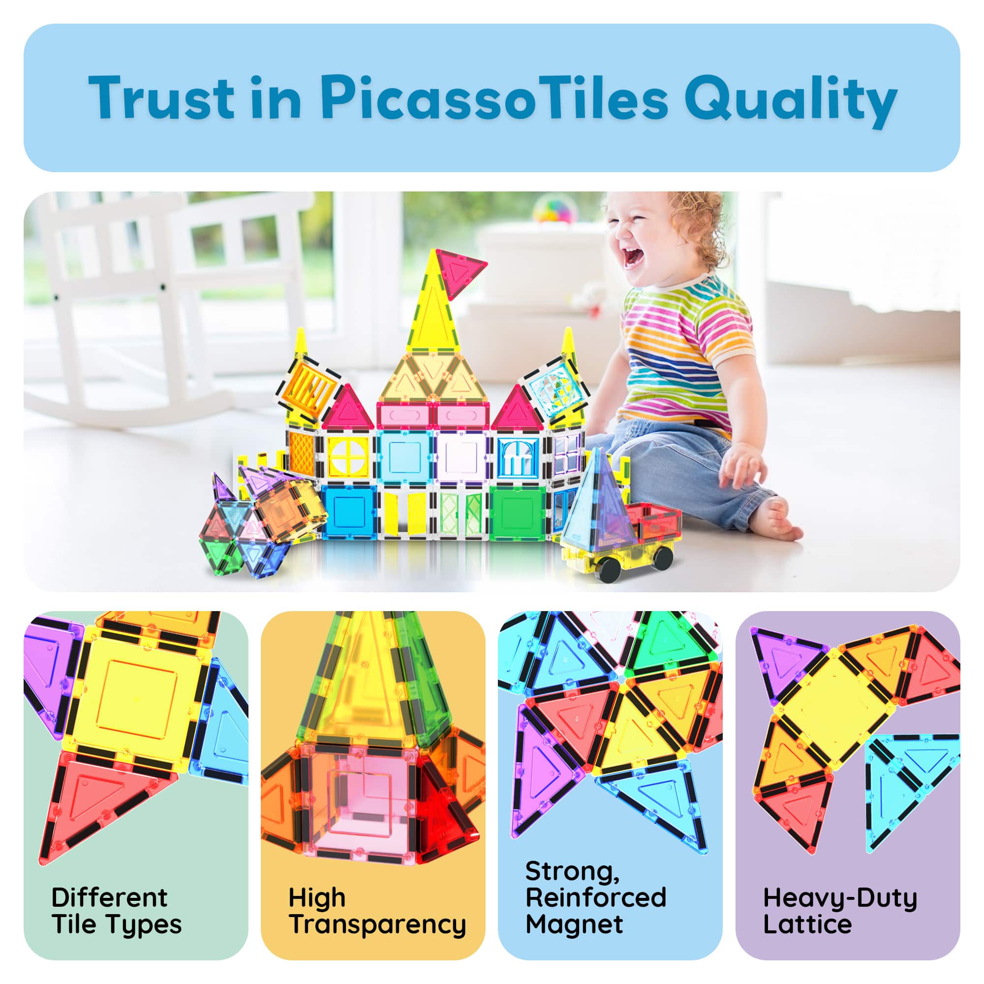 PicassoTiles 61-Piece Magnetic Tile Set with Windows &#x26; Doors