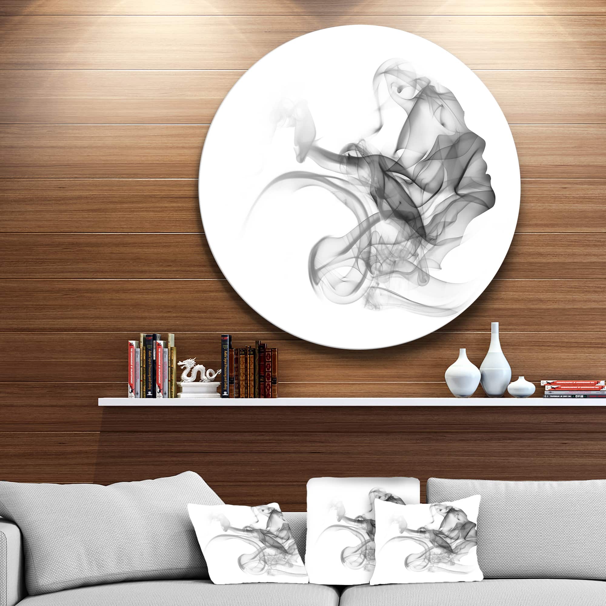 Designart - Woman and Smoke Double Exposure&#x27; Portrait Metal Circle Wall Art