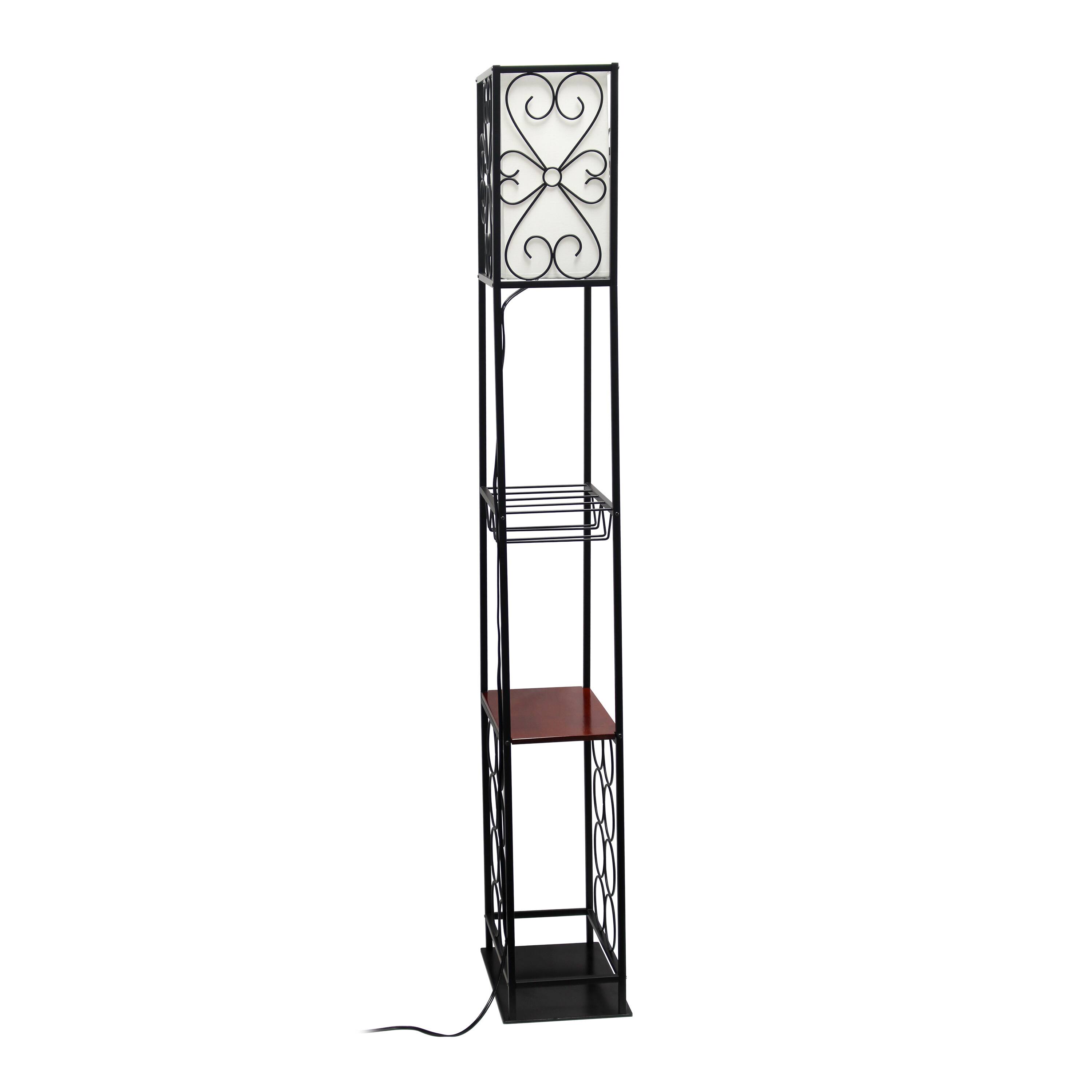 Elegant Designs™ 5ft. Black Organizer Storage Shelf and Wine Rack Floor Lamp