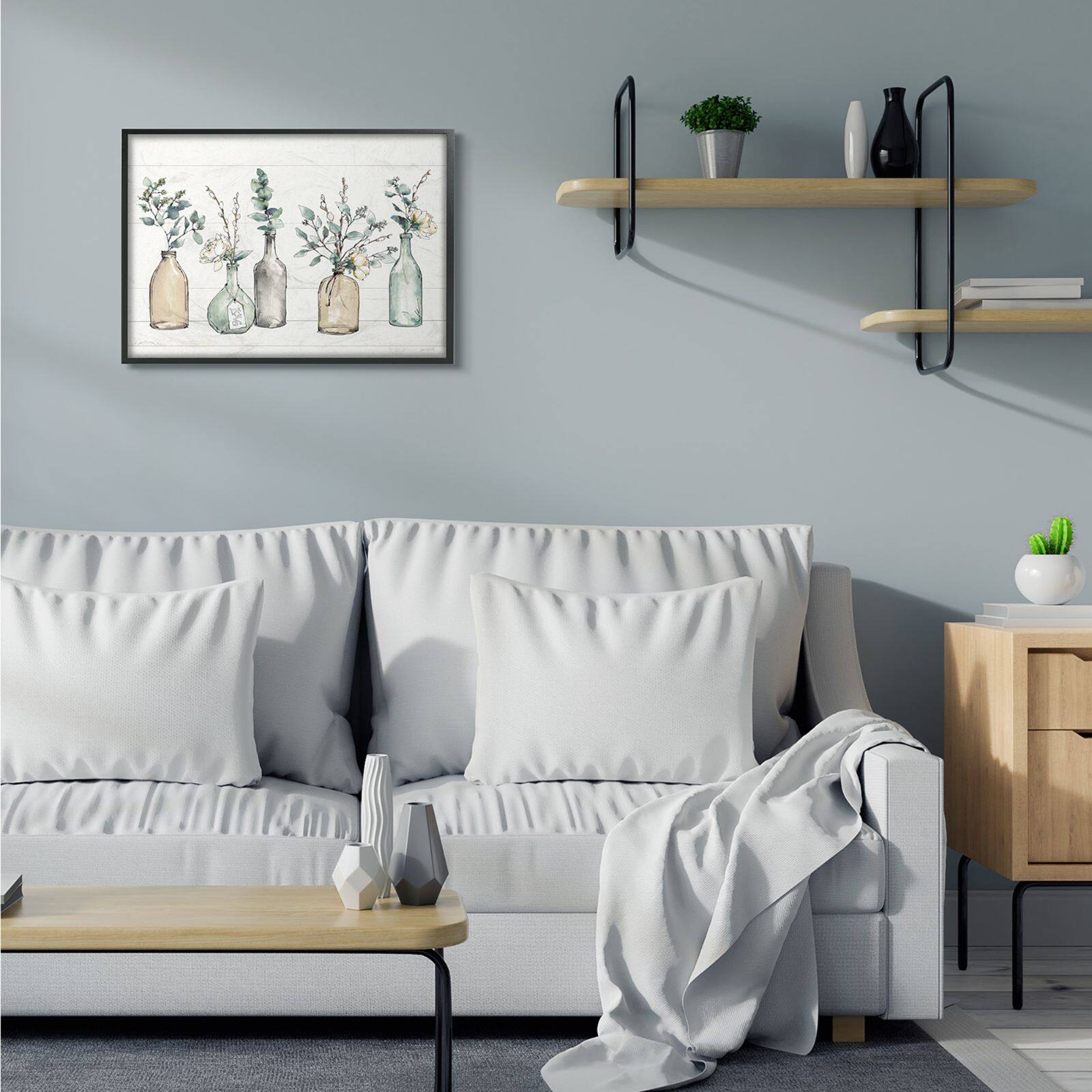 Stupell Industries Plants in Bottle Vases Wall Art in Black Frame