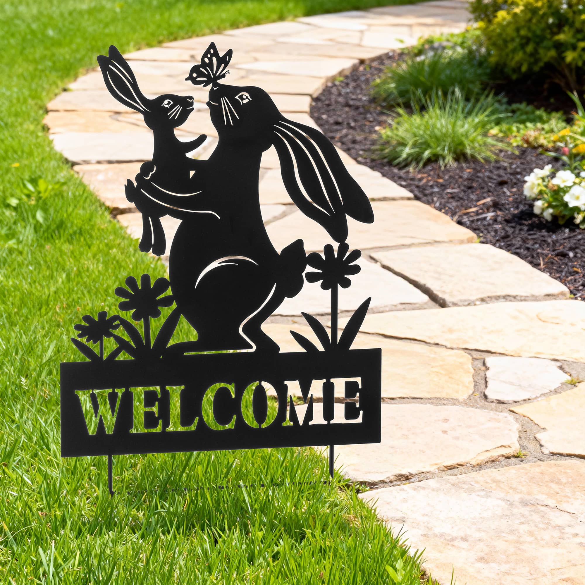 Glitzhome® 30" 2-in-1 Painted Metal Rabbit Silhouette Garden Yard Stake & Wall Decor