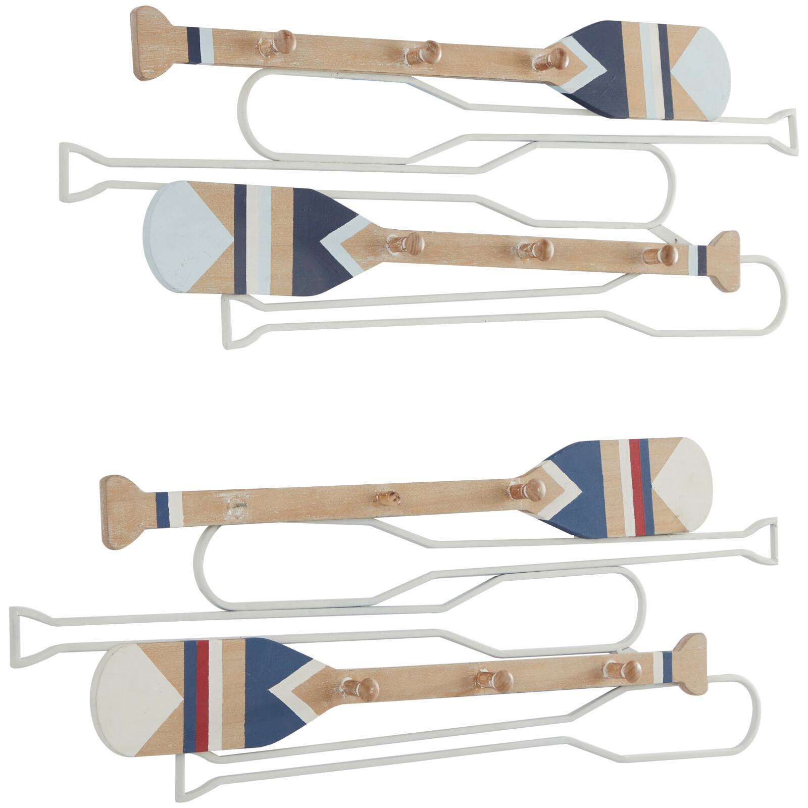 Light Brown Wood 12 Hangers Paddle Wall Hook with Stripe Patterns Set of 2 30", 29"