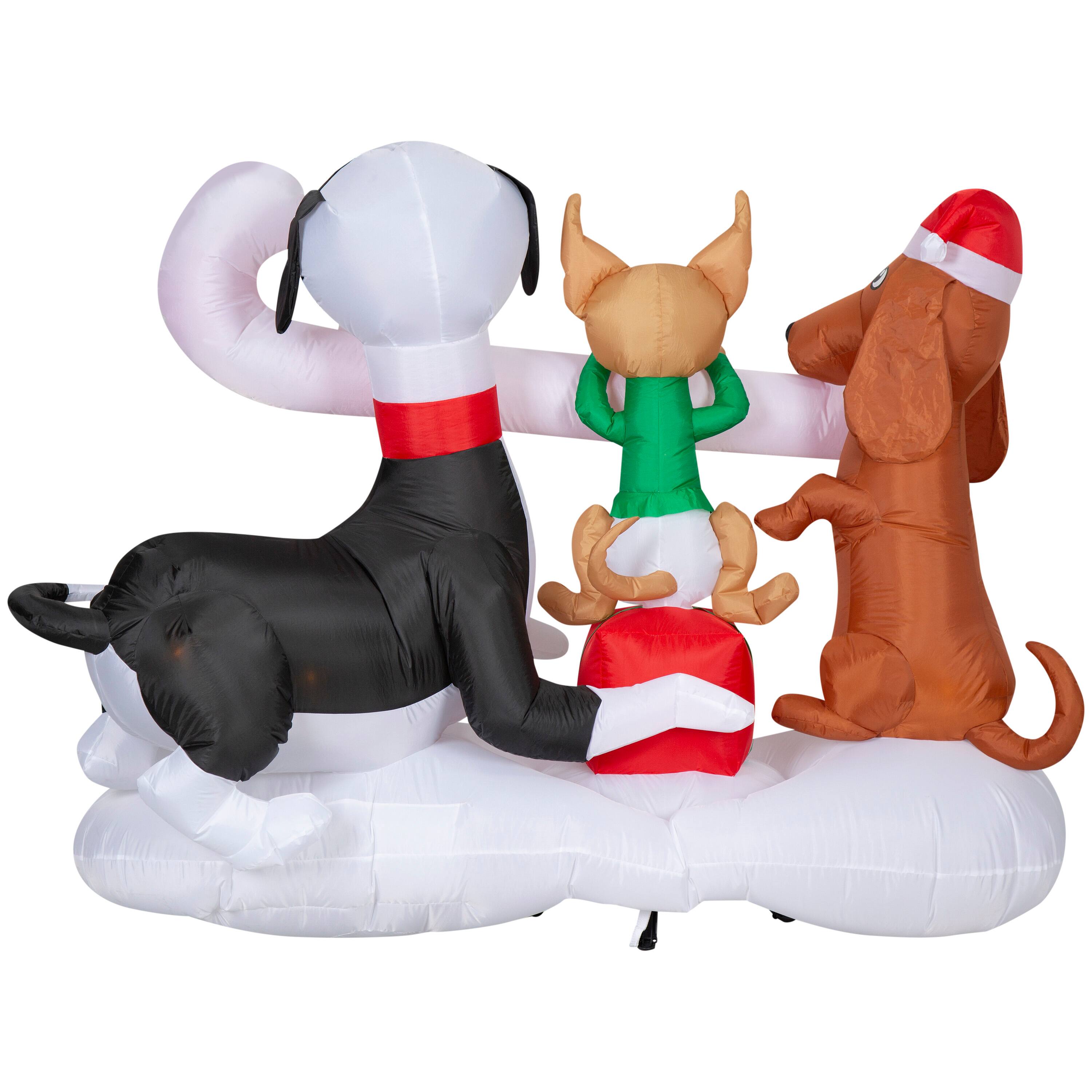 6ft. Airblown® Inflatable Christmas Dogs Sharing a Candy Cane Scene