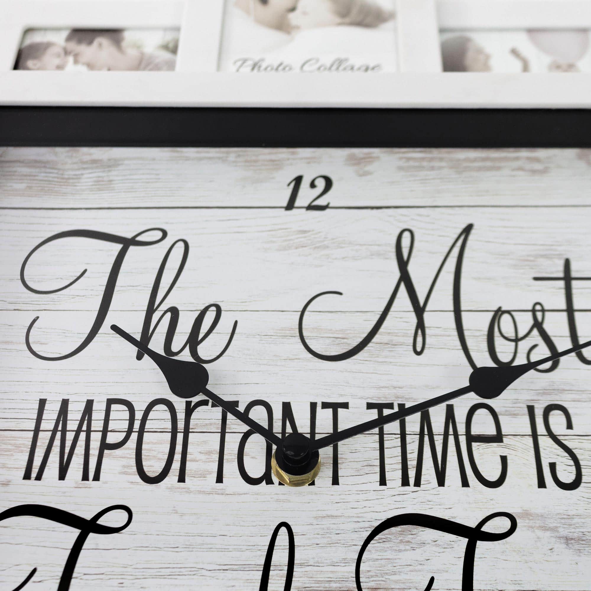 White Farmhouse Shabby-Chic "Family Time" Picture Frame Wall Collage Clock
