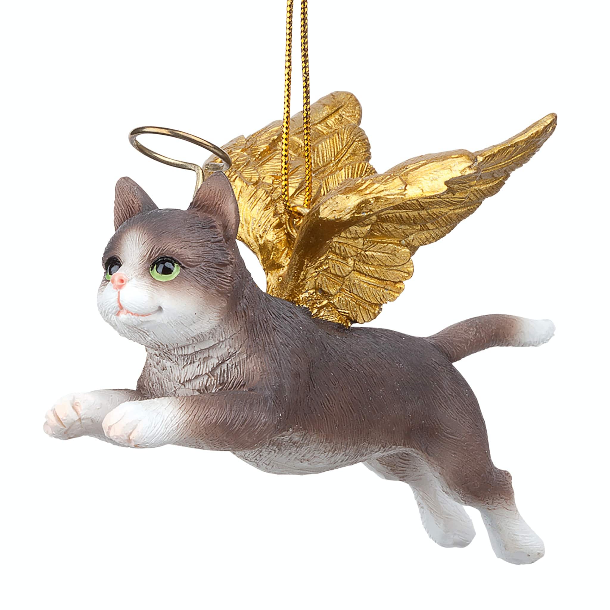 Design Toscano Honor the Feline Gray Tabby Cat Angel Ornament