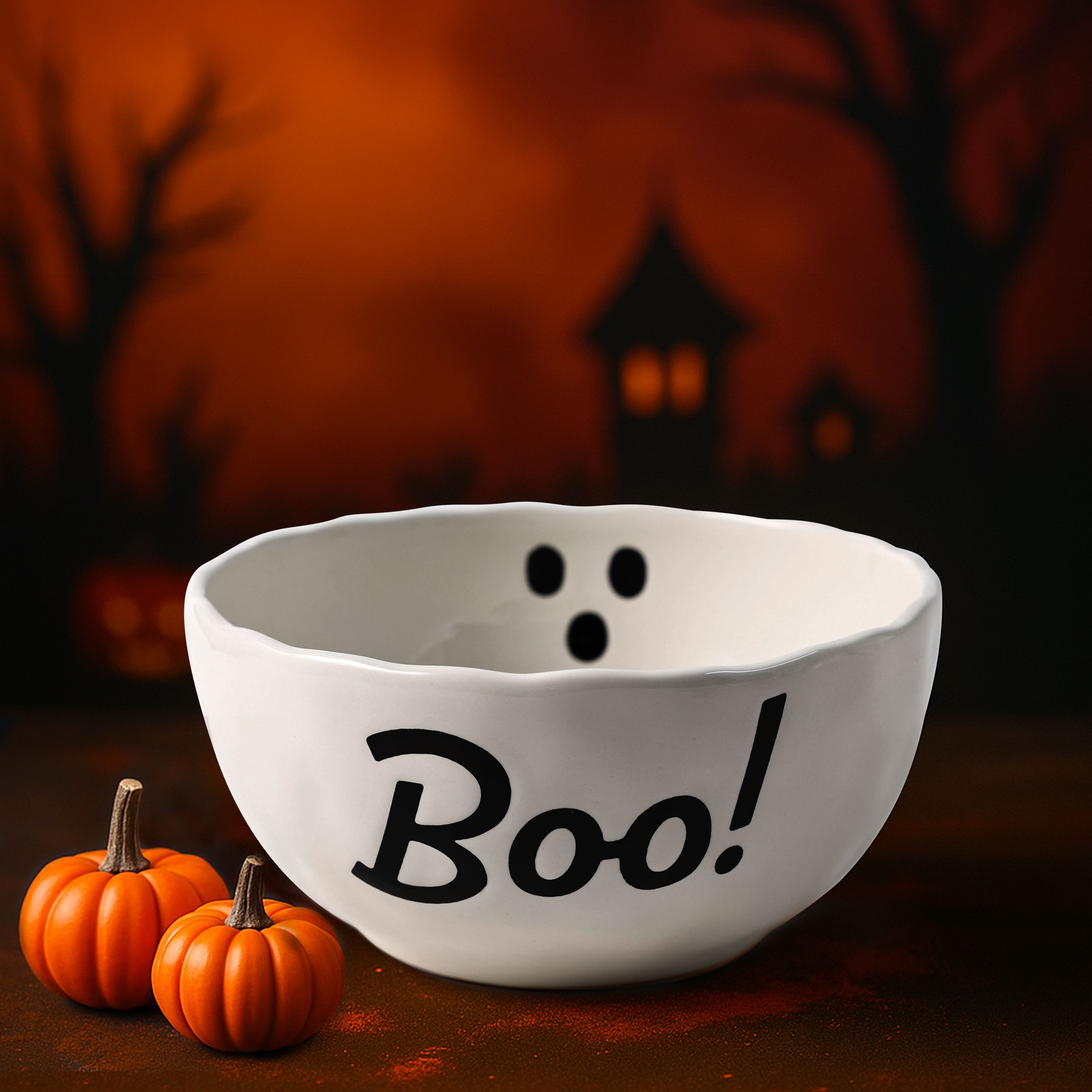 8.75&#x22; White Ghost Ceramic Bowl by Makery&#x2122;