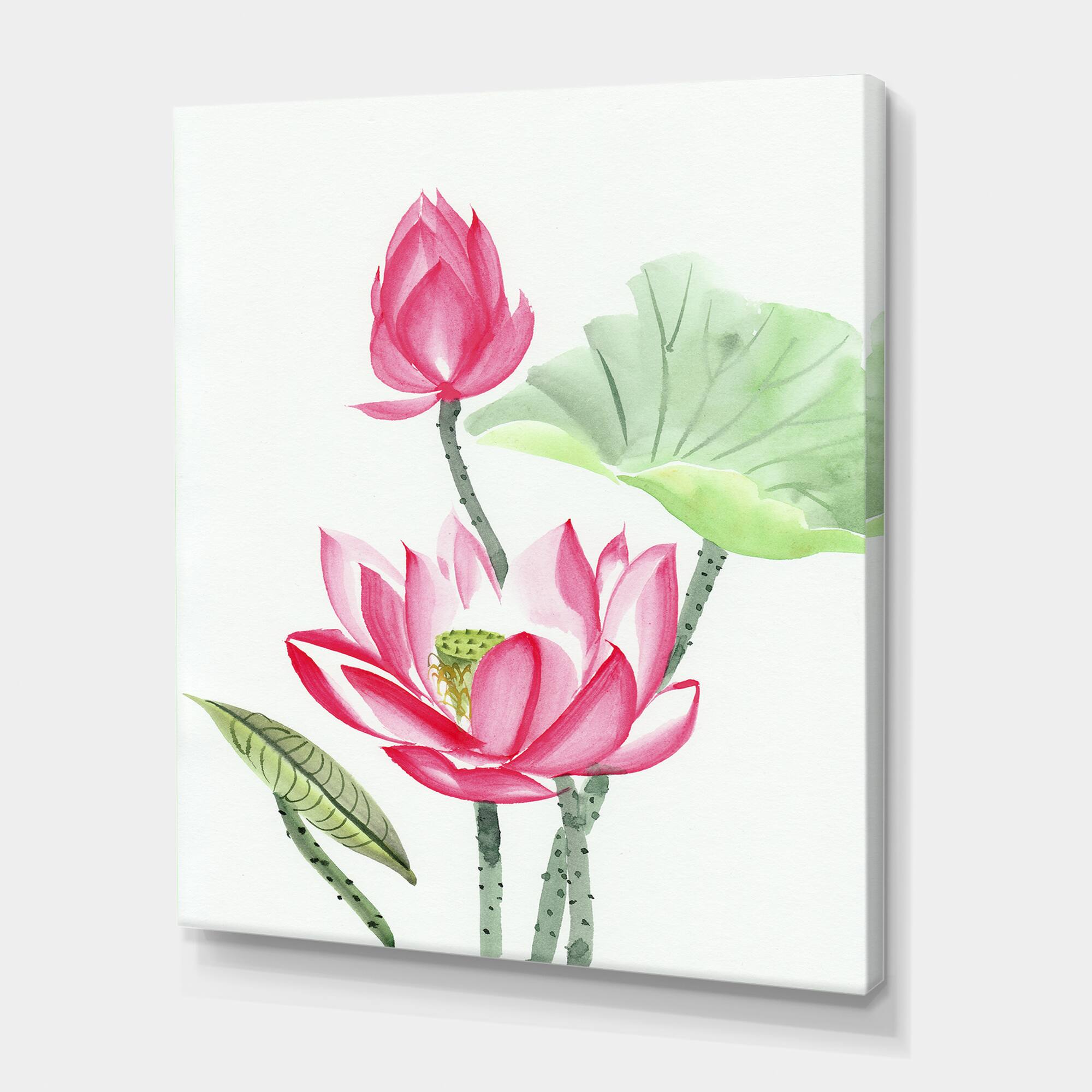 Designart - Vintage Pink Lotus Flower - Traditional Canvas Wall Art Print