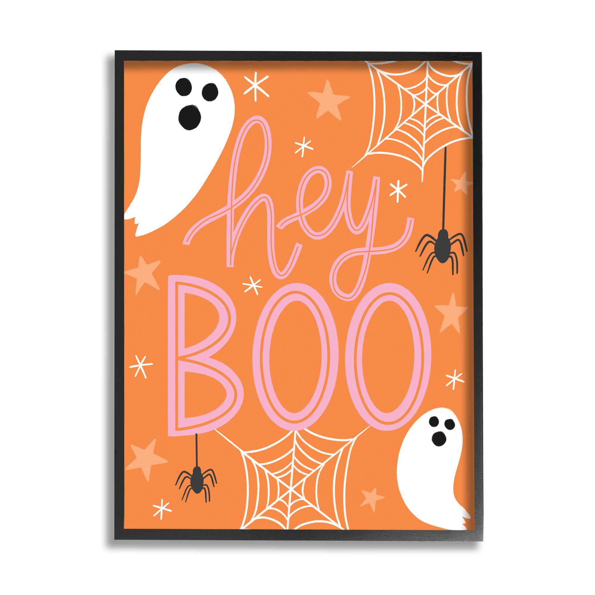 Stupell Industries Hey Boo Orange Halloween Ghosts Framed Giclee Art