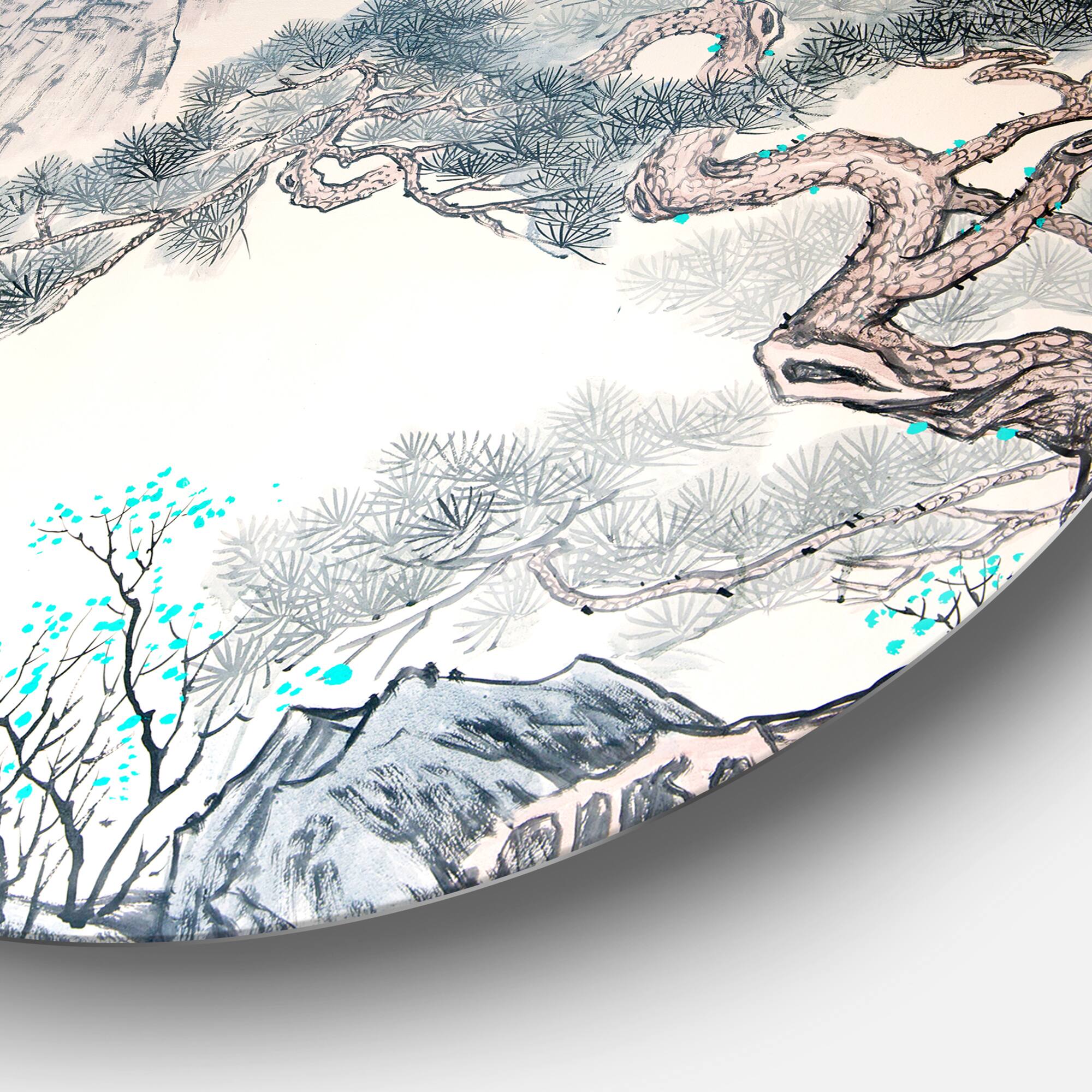 Designart - Chinese Blue Tree Art&#x27; Disc Floral Metal Artwork