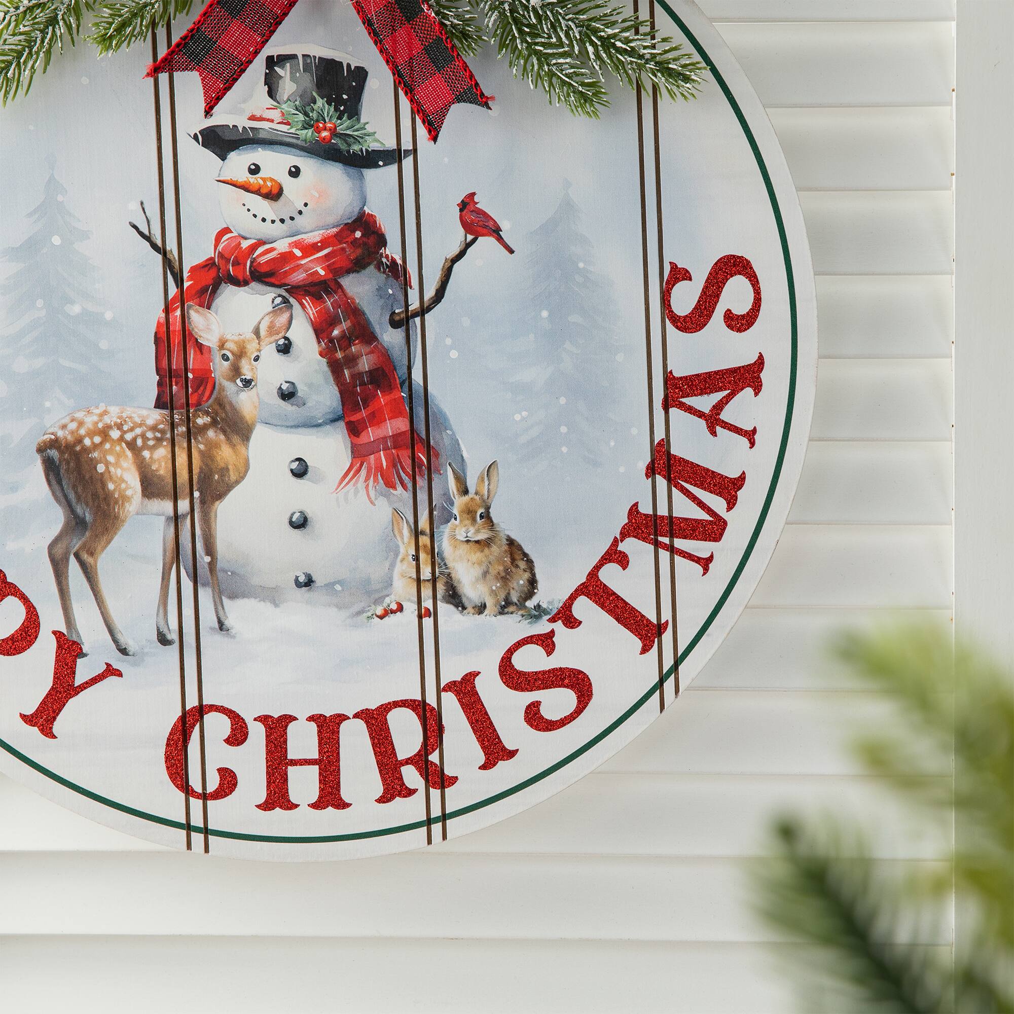 Glitzhome® 15" Merry Christmas Round Door Hanger