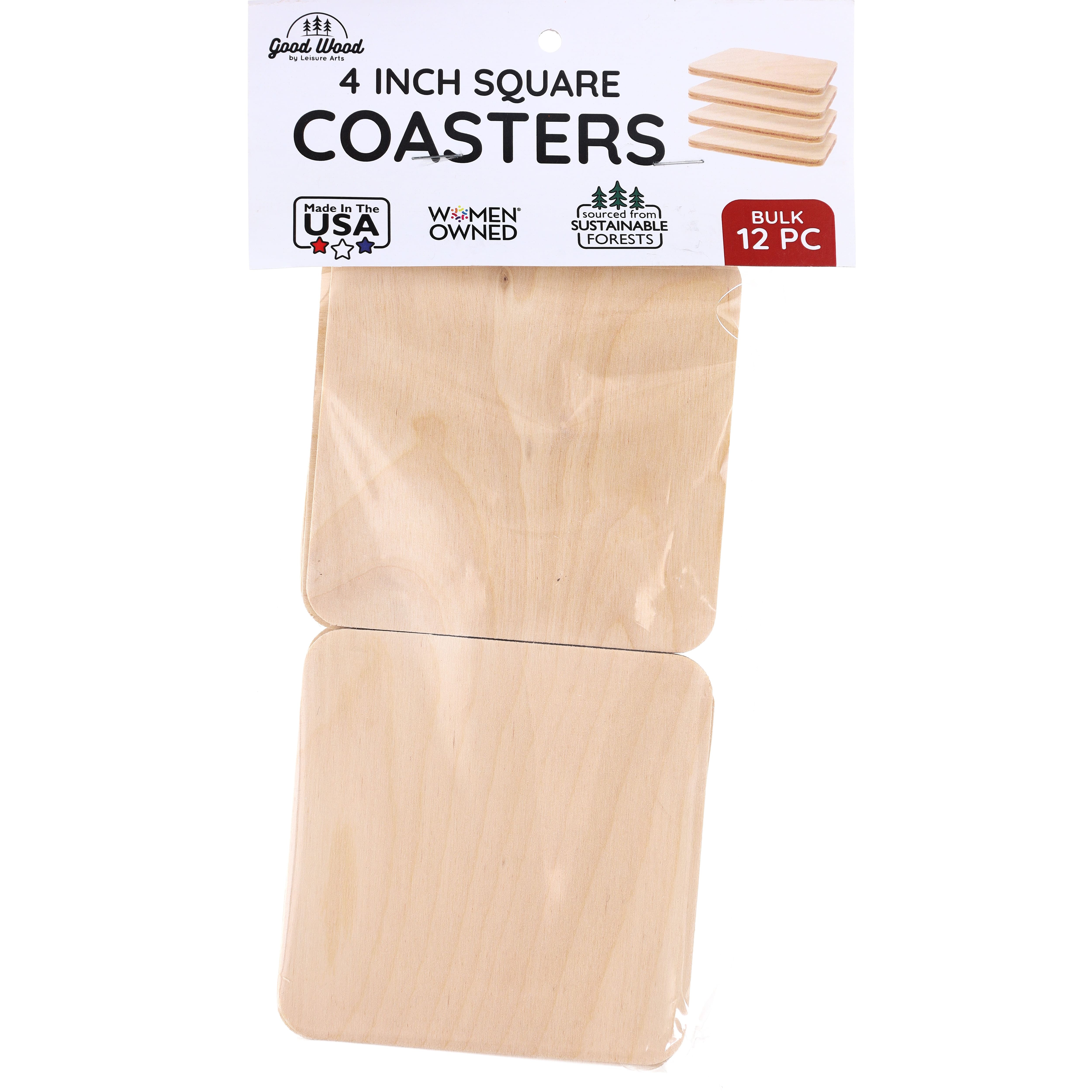 Good Wood by Leisure Arts 4" Square Wood Coasters, 12ct.