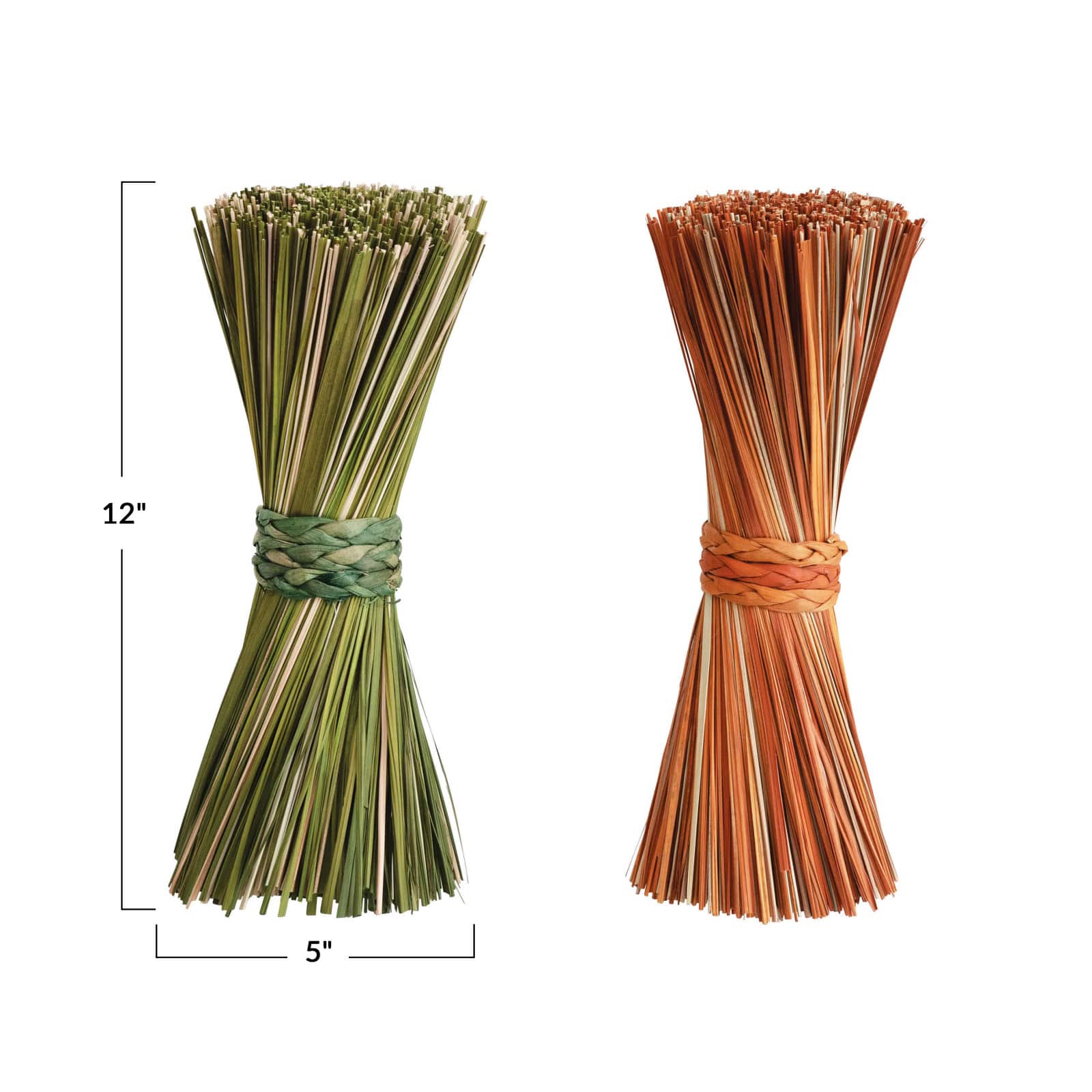 Hello Honey&#xAE; 12&#x22; Green &#x26; Orange Grass Bundle Set with Braided Seagrass Ties