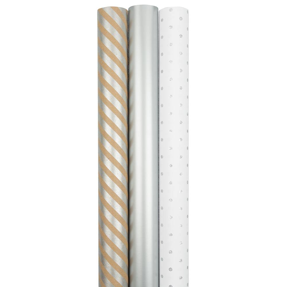 JAM Paper Premium Holiday Assorted Silver Gift Wrap, 3ct.