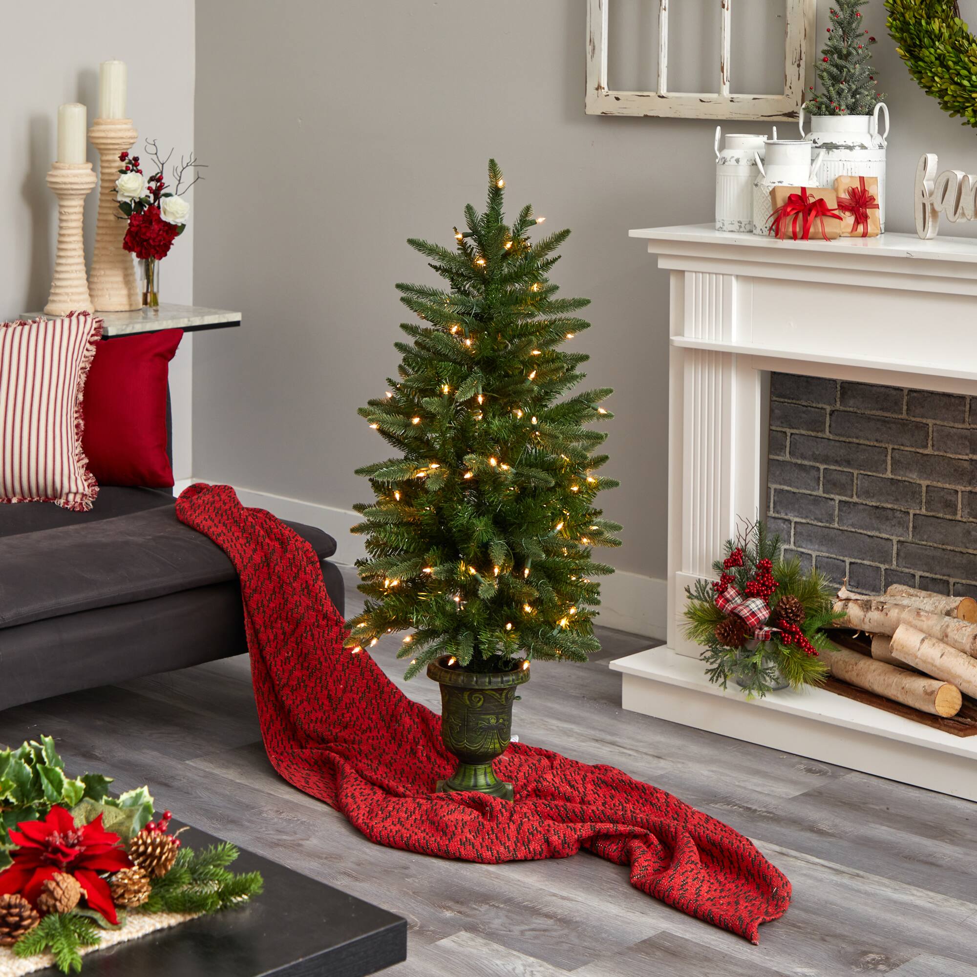 4ft. Pre-Lit Artificial Christmas Tree, Clear LED Lights