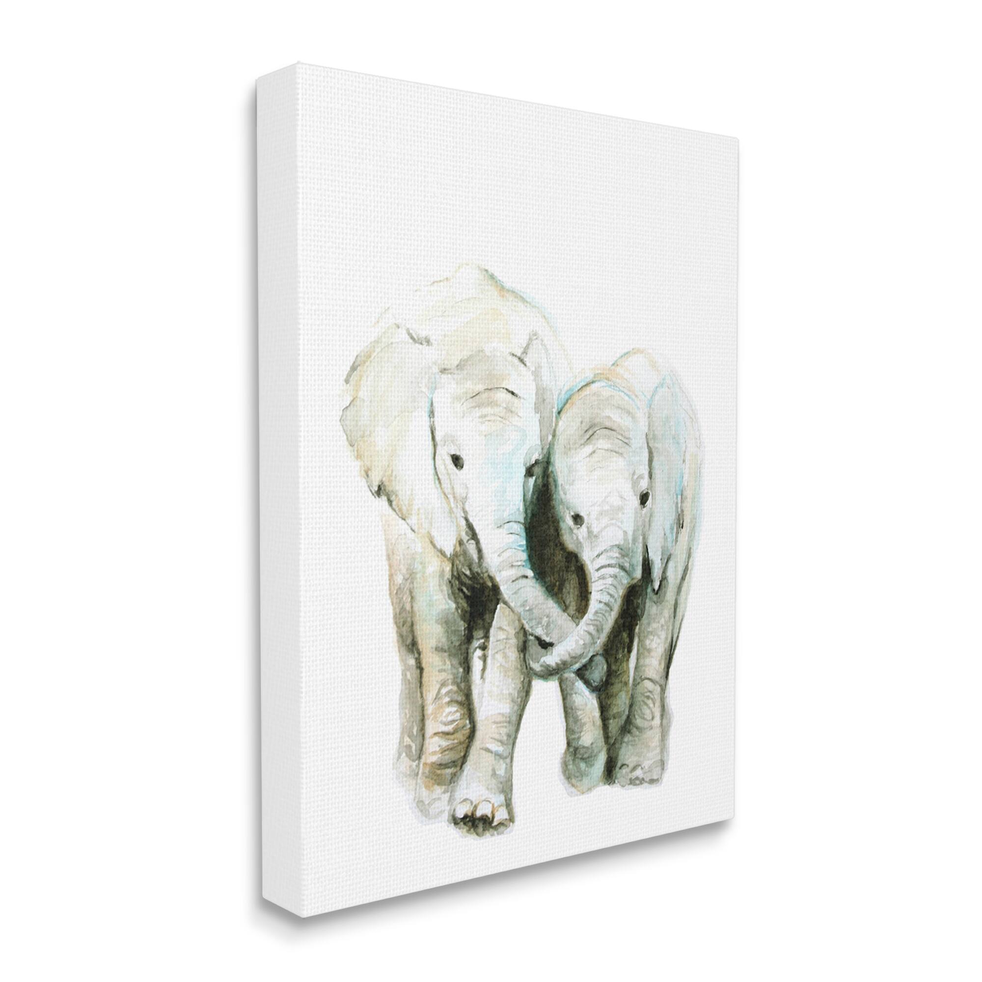 Stupell Industries Baby Elephant Pair Watercolor Portrait Children's Wild Animals Canvas Wall Art
