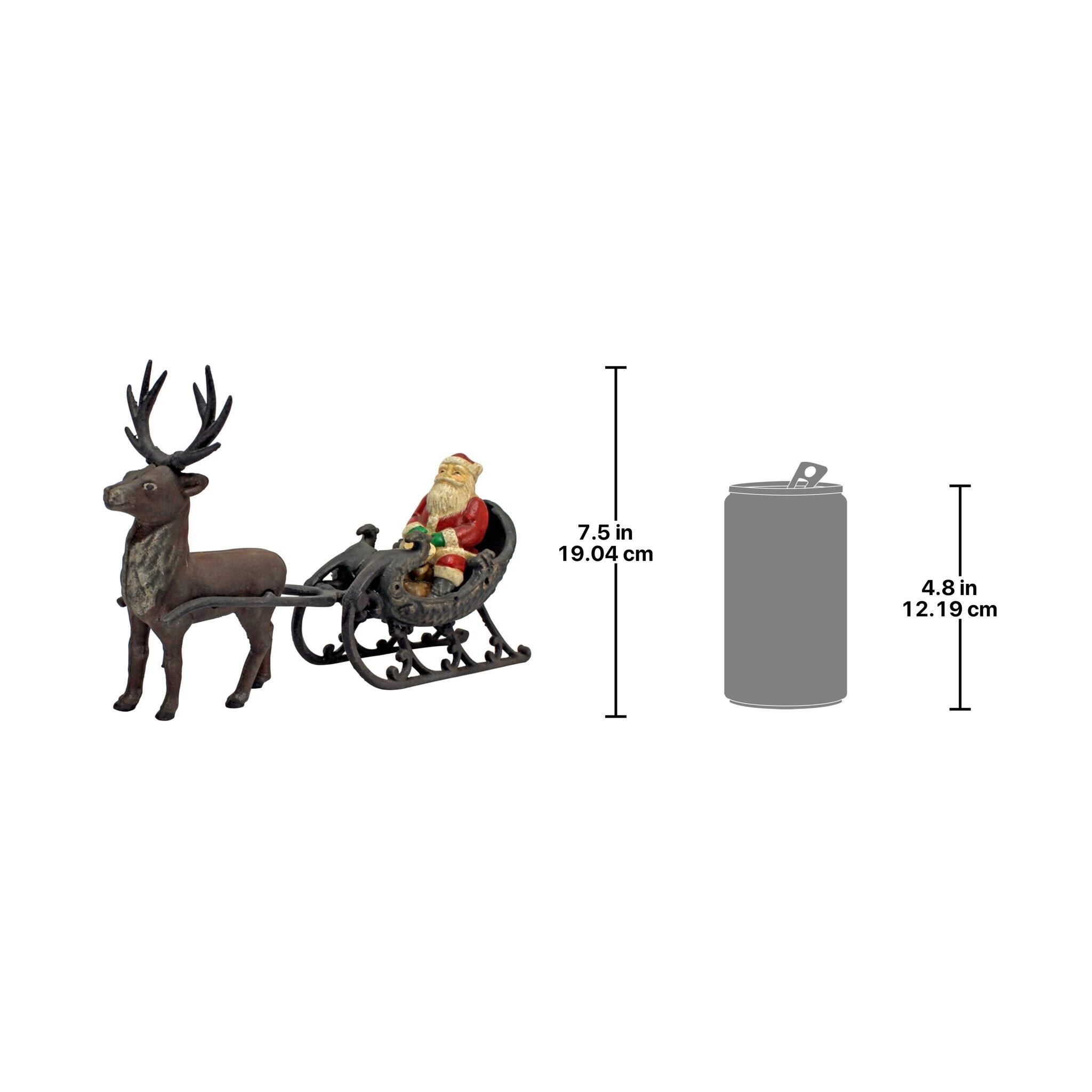Design Toscano 13.5&#x22; Christmas Santa on Sleigh with Reindeer Die-Cast Iron Statue