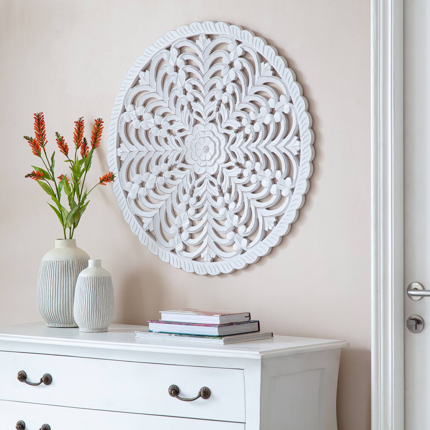 Habitat Lottie White Round Wood Wall Medallion