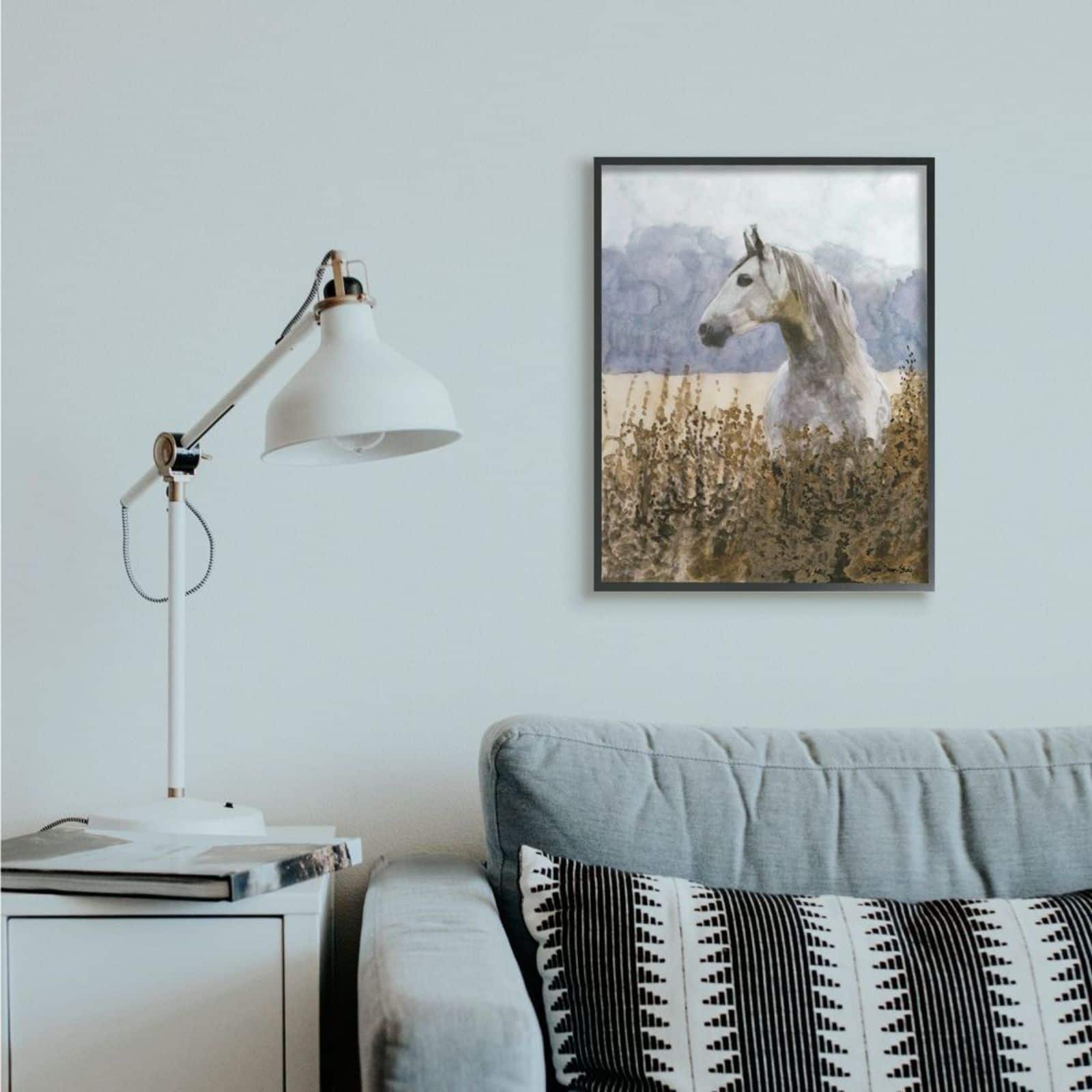 Stupell Industries Wild Horse in Tall Grass Wall Art in Black Frame