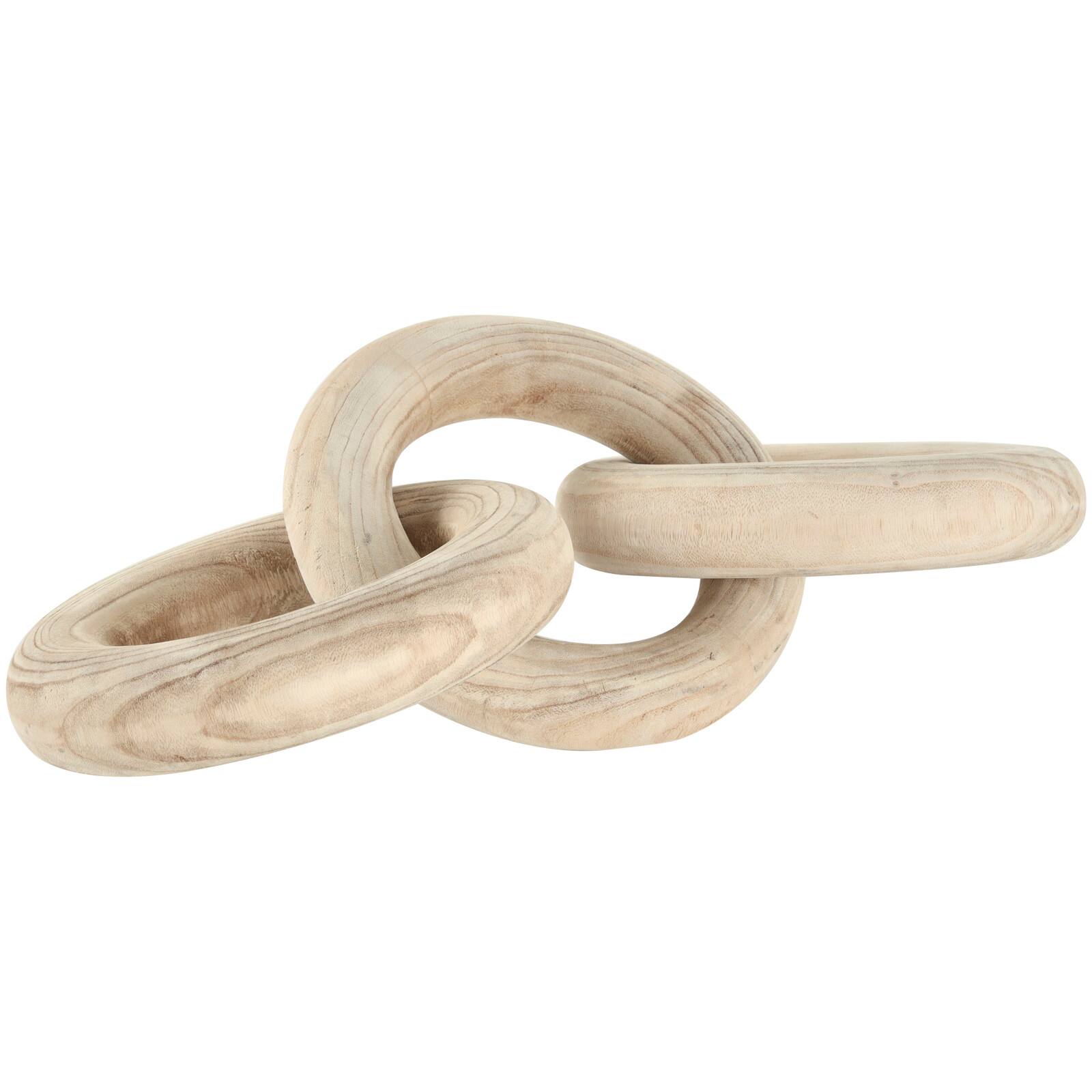 20" Cream Wood Chain 3-Link Sculpture with Natural Wood Grain
