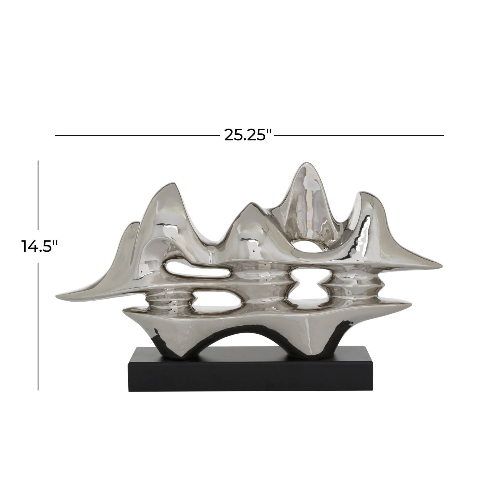 Silver Porcelain Sculpture, Abstract 14" x 25" x 5"