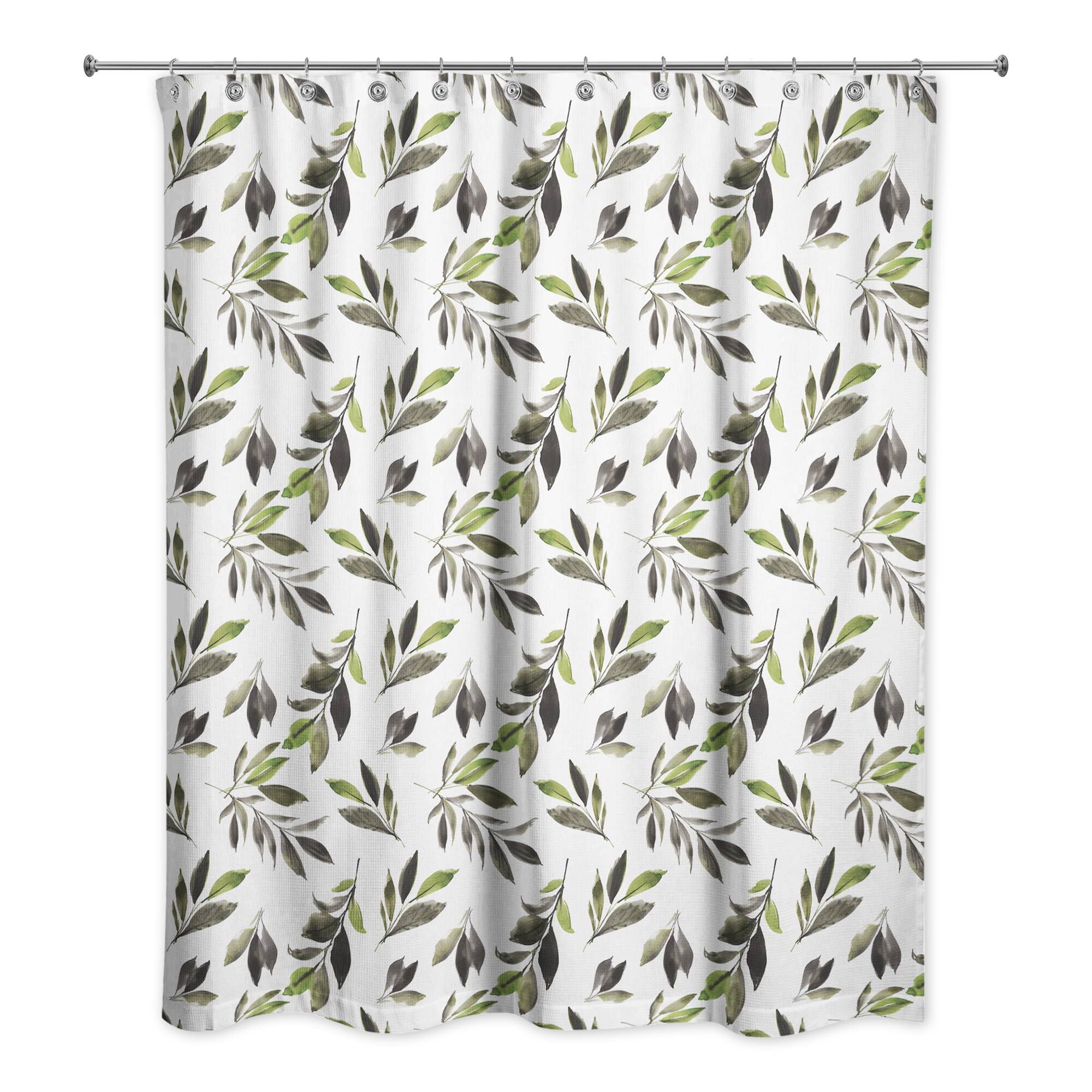 Watercolor Leaves Pattern 71" x 74" Shower Curtain