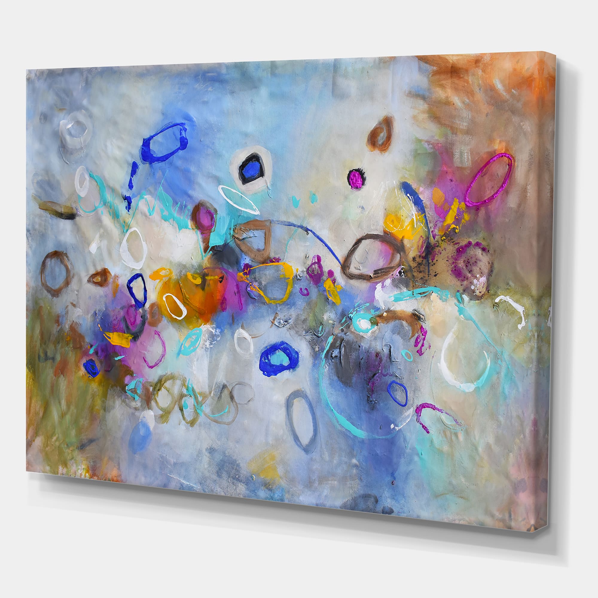 Designart - Energetic Dance Of Yellow And Blue - Modern & Contemporary Gallery-wrapped Canvas