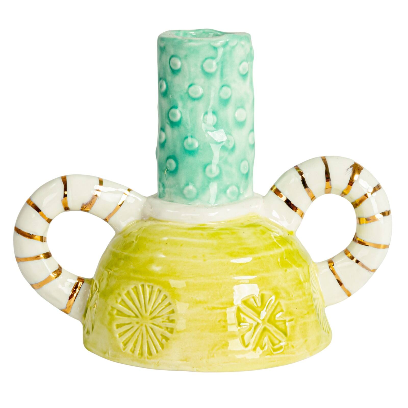 Hello Honey® 5" Tall Multicolor Stoneware Taper Candle Holder with Dual Handles