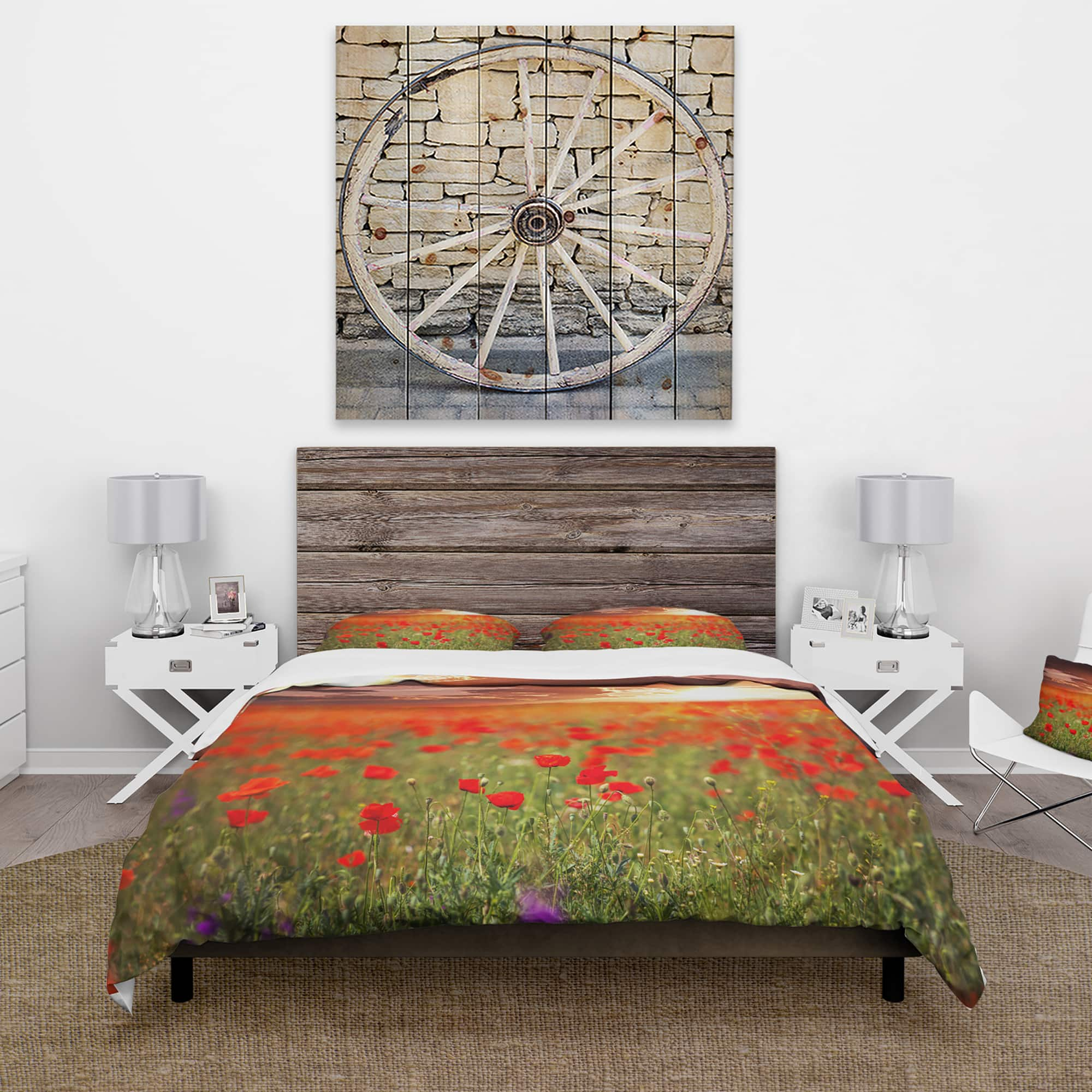 Designart &#x27;Wild Poppy Flowers At Cloudy Sunset&#x27; Cabin &#x26; Lodge Bedding Set - Duvet Cover &#x26; Shams