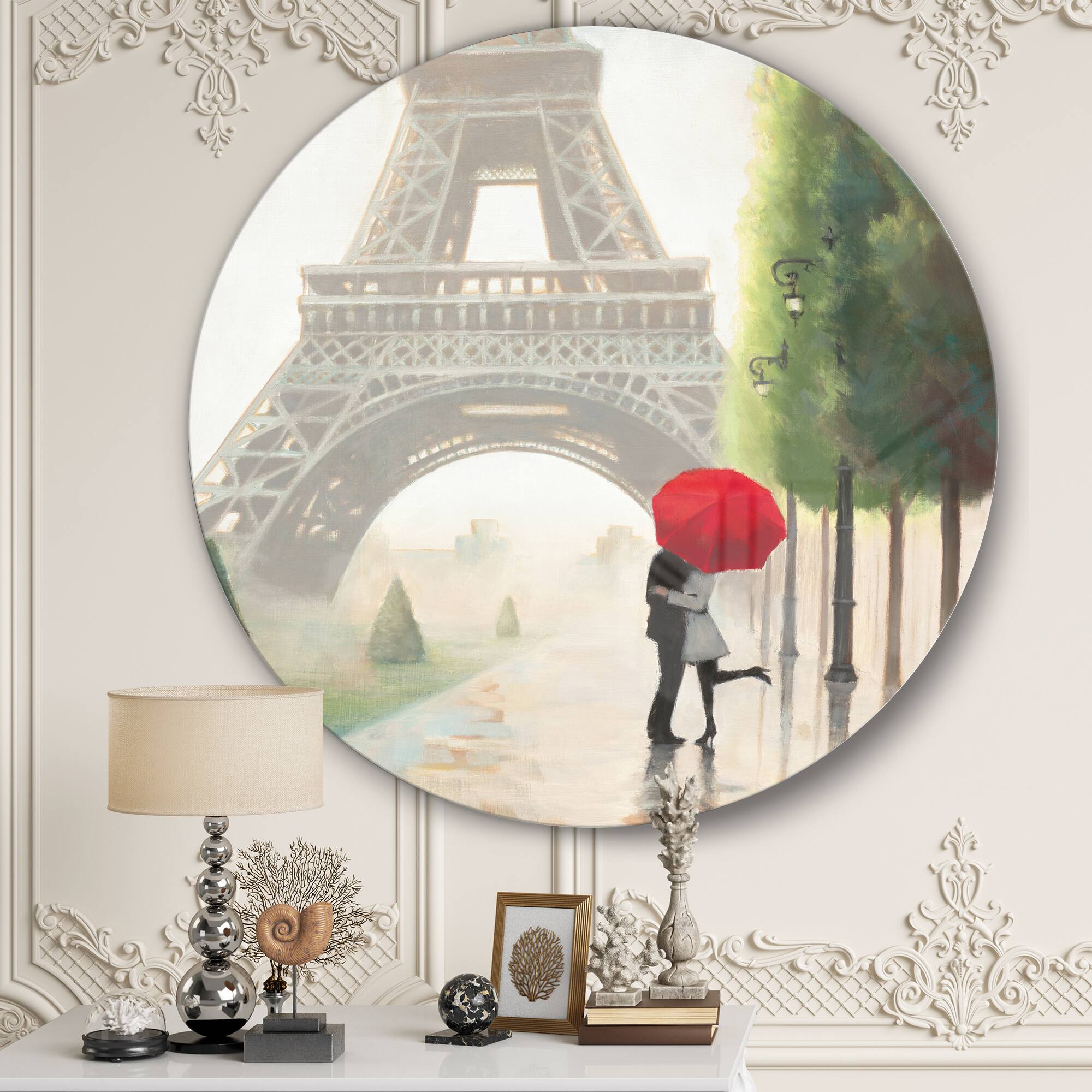 Designart - Paris Romance Couples - French Country Metal Circle Wall Art