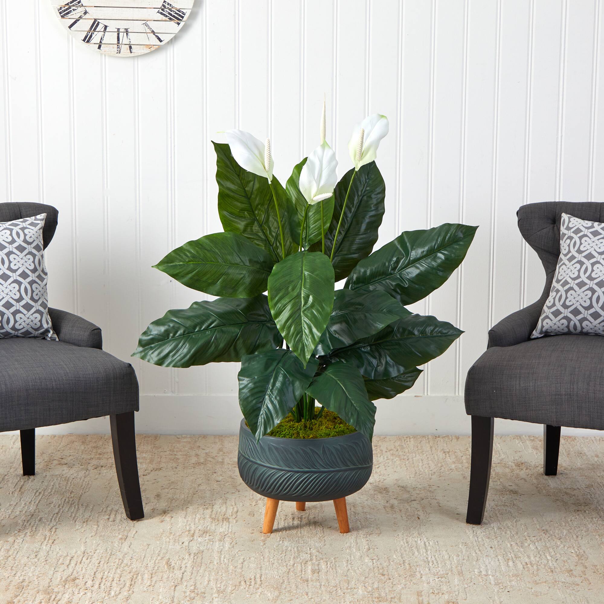4ft. Peace Lily Plant in Black Planter with Stand