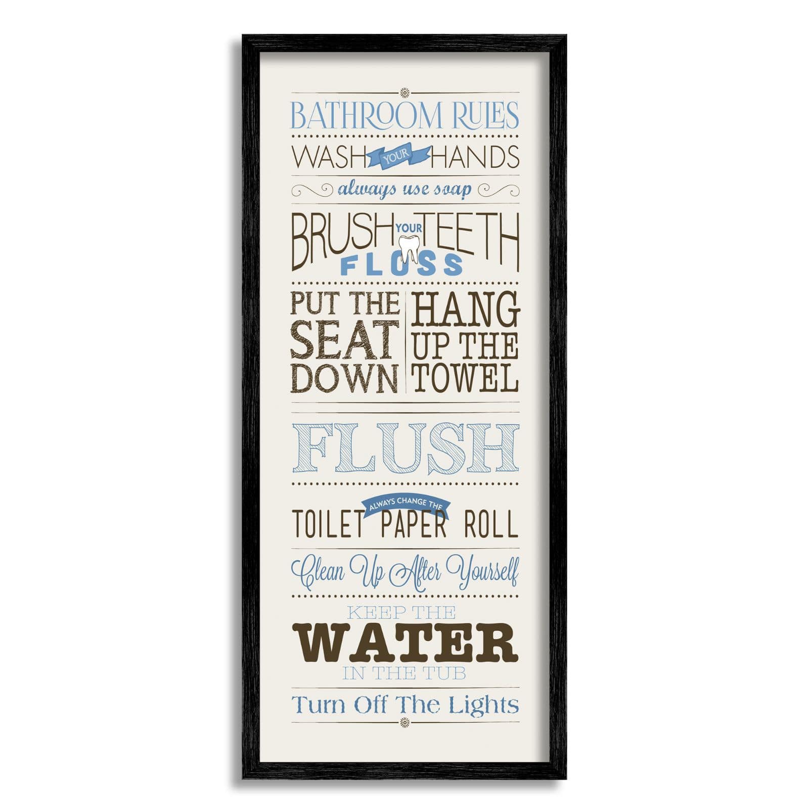 Stupell Industries Bathroom Rules Blue And Black Print Bathroom Framed Wall Art
