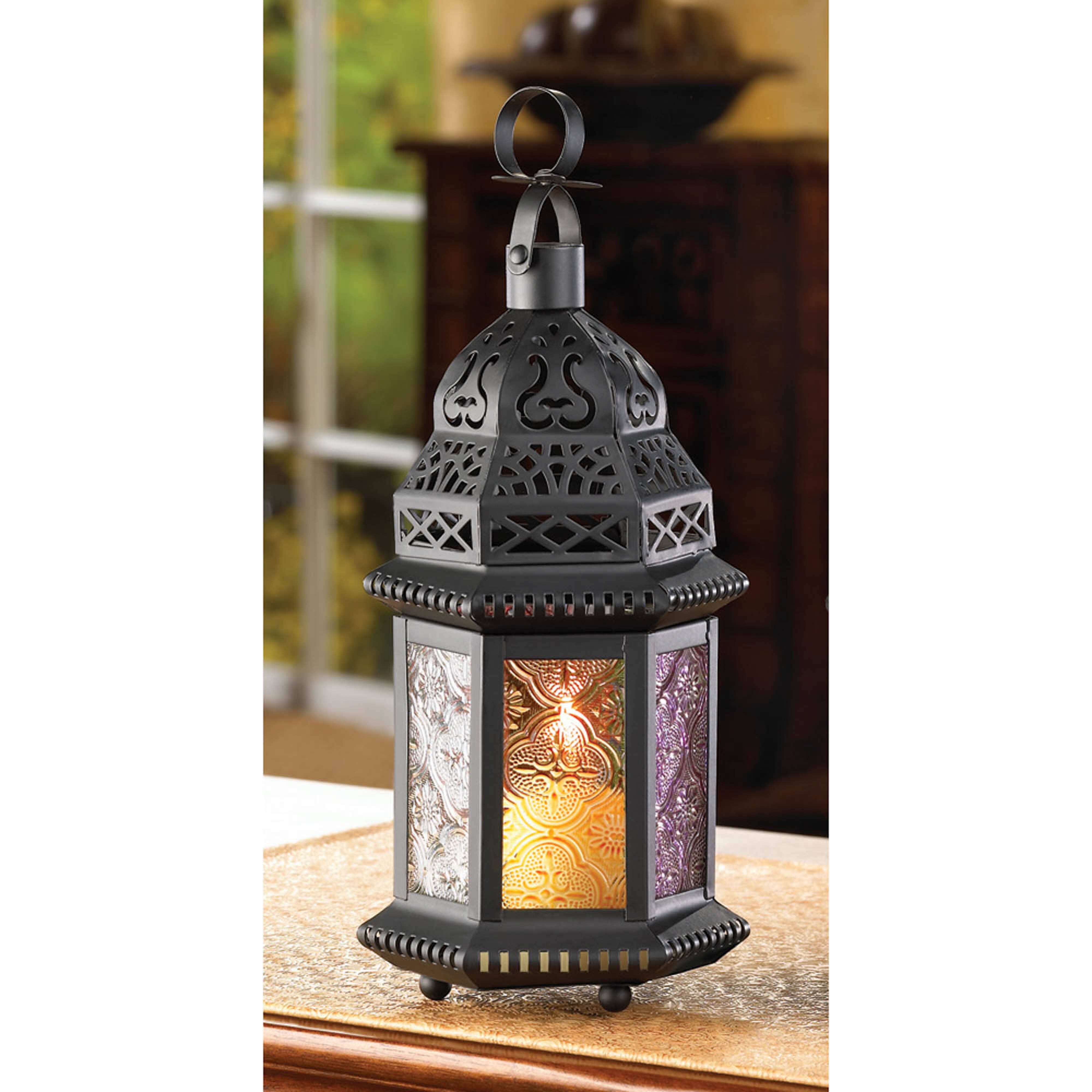 10.25&#x22; Rainbow Moroccan Style Hanging Candle Lantern