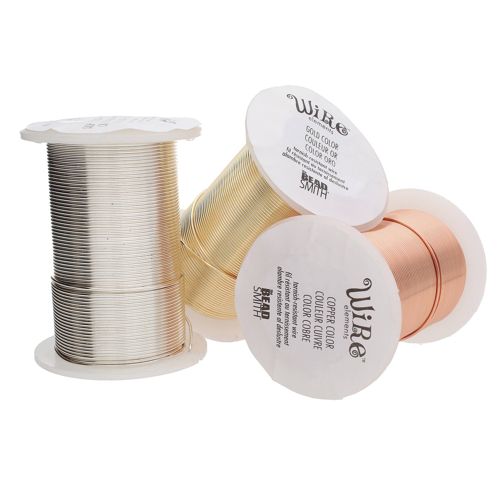 The Beadsmith&#xAE; Wire Elements&#x2122; 24 Gauge Tarnish Resistant Medium Temper Gold, Silver &#x26; Copper Wire, 12ct.