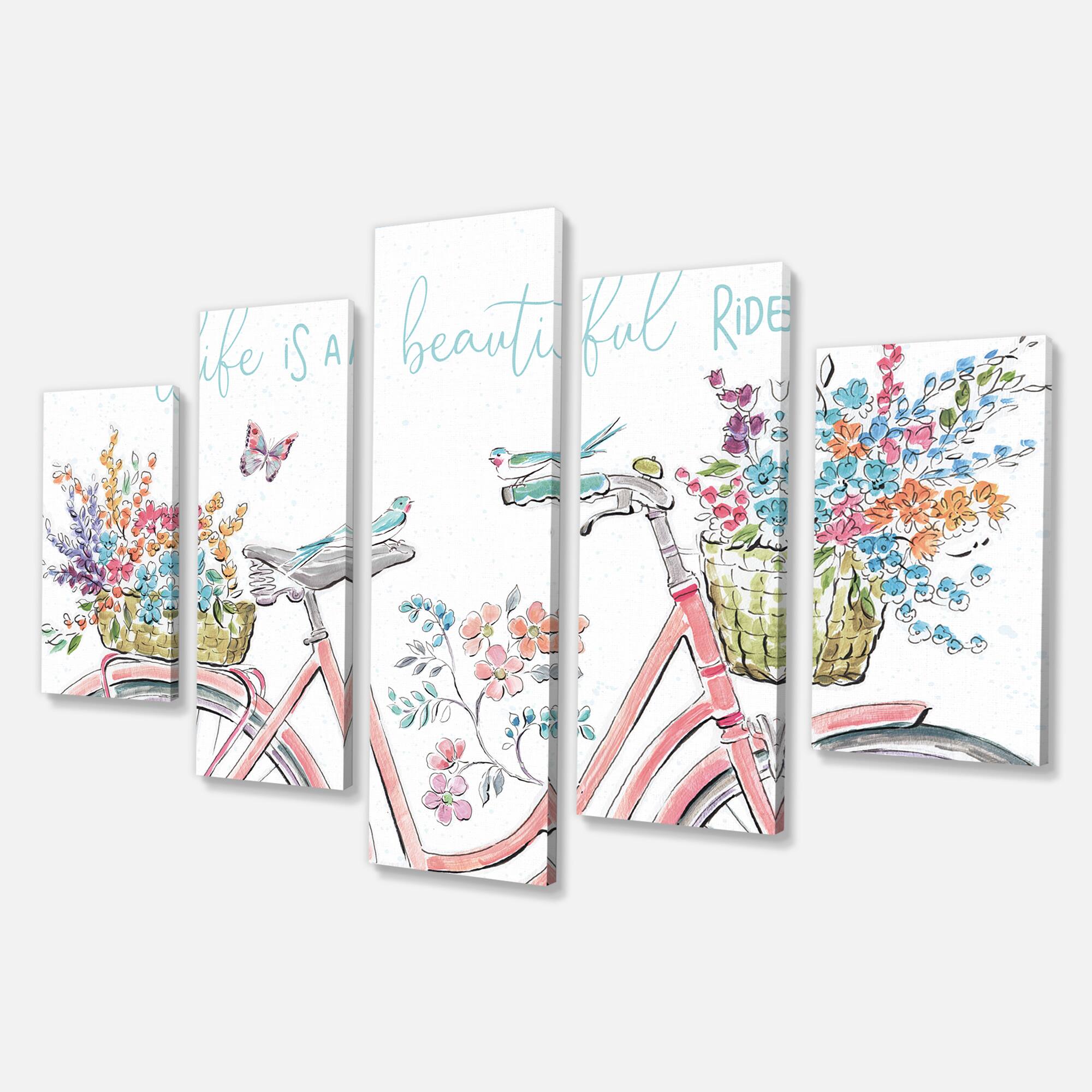 Designart - Spring Bike Bouquet - French Country Canvas Artwork