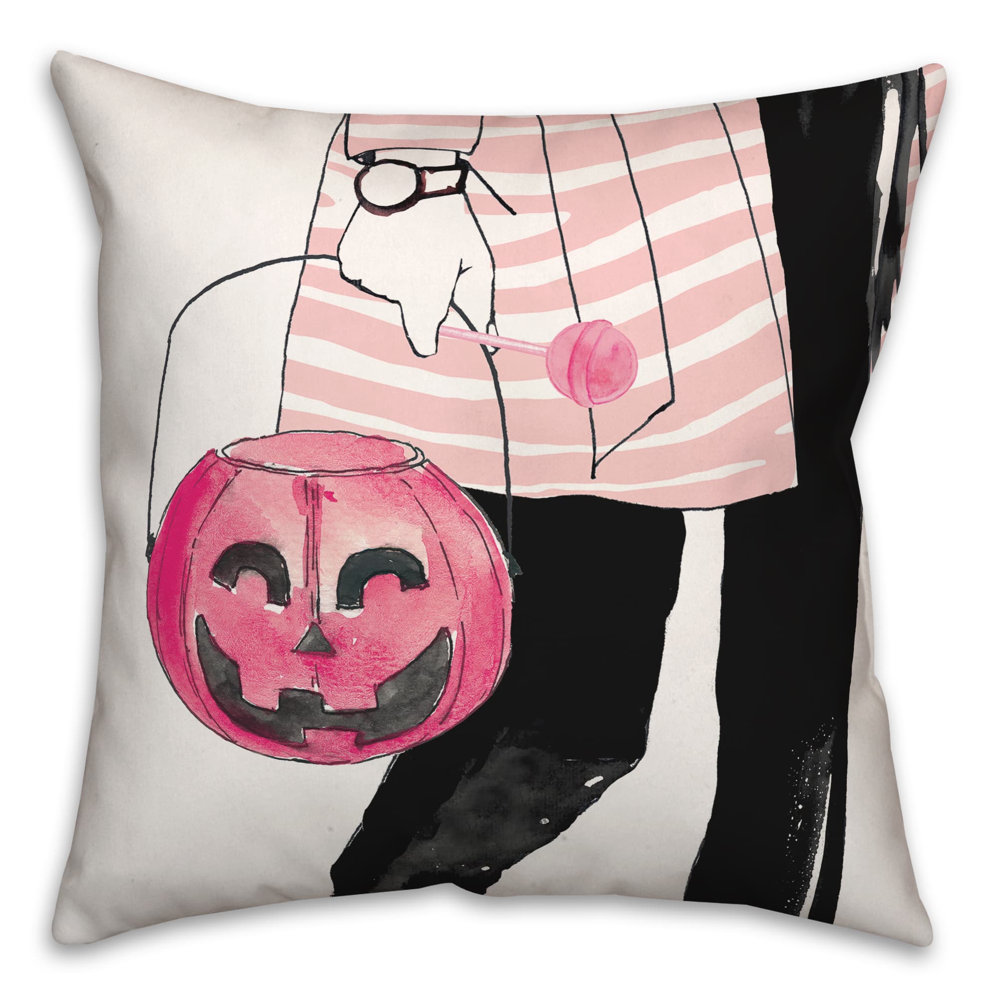 Pink Trick Or Treater Throw Pillow