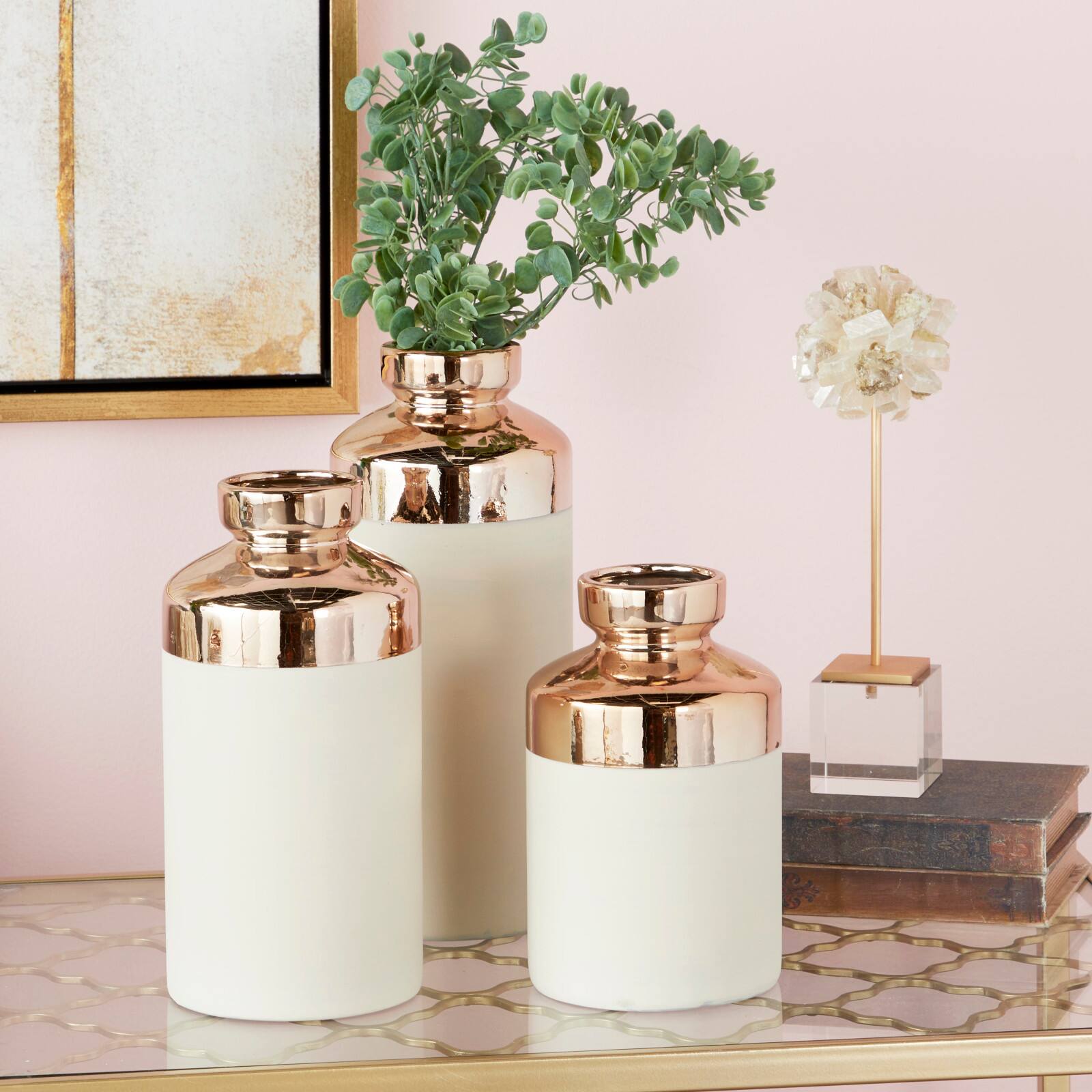 CosmoLiving by Cosmopolitan White Ceramic Contemporary Vase Set